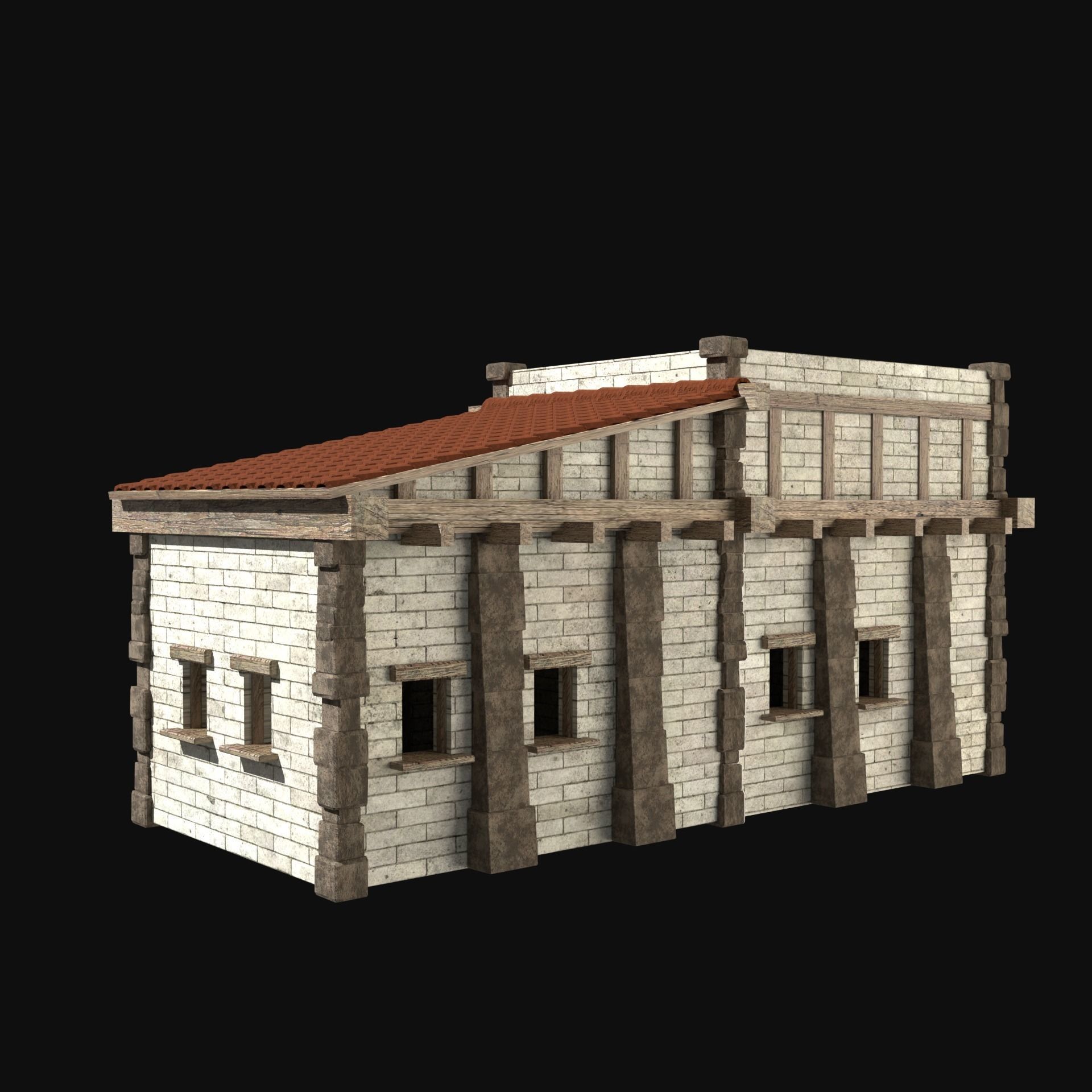 ANCIENT GREEK ROMAN STONE ROME HOUSE HUT BUILDING COLLECTION Low-poly 3D model_13