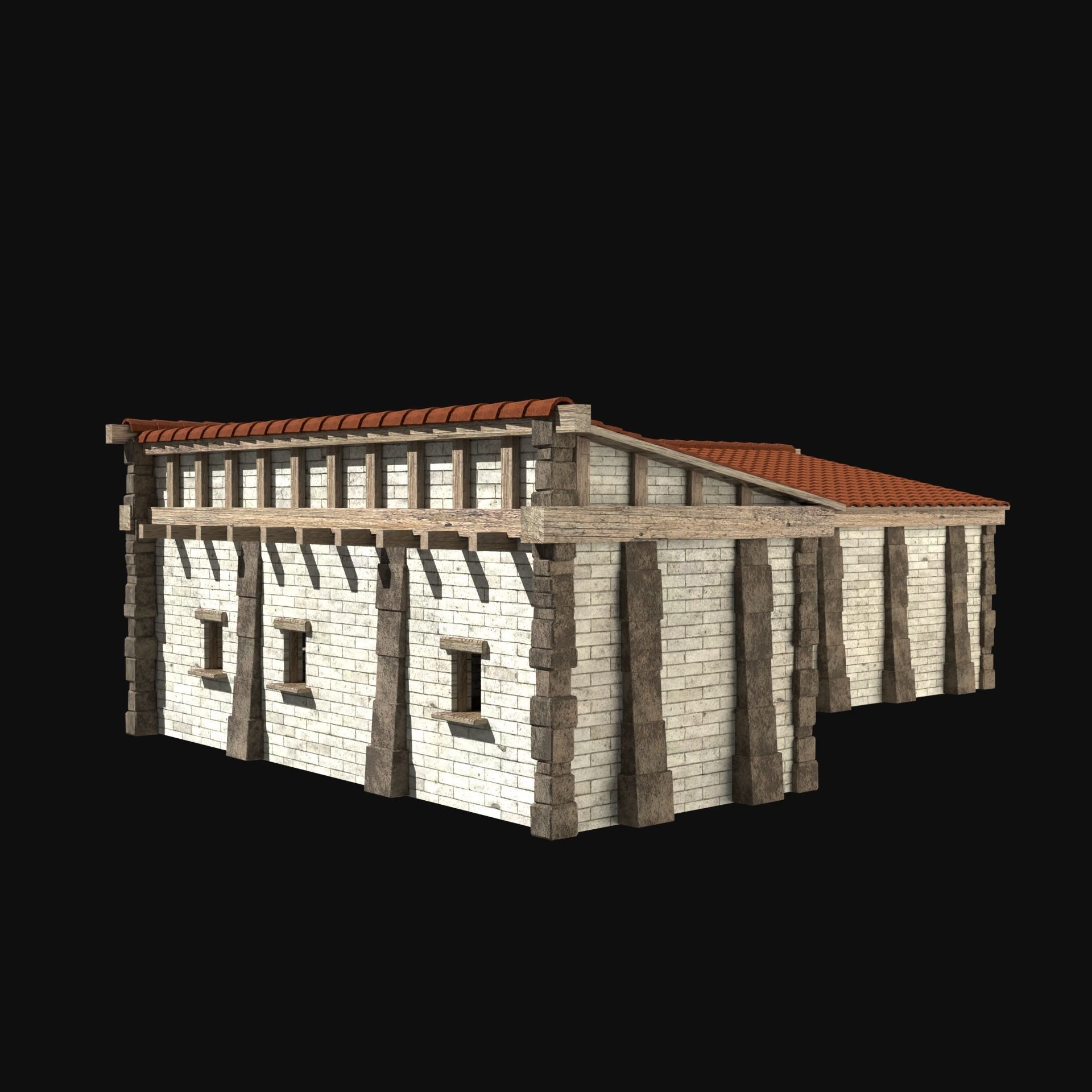 ANCIENT GREEK ROMAN STONE ROME HOUSE HUT BUILDING COLLECTION Low-poly 3D model_8