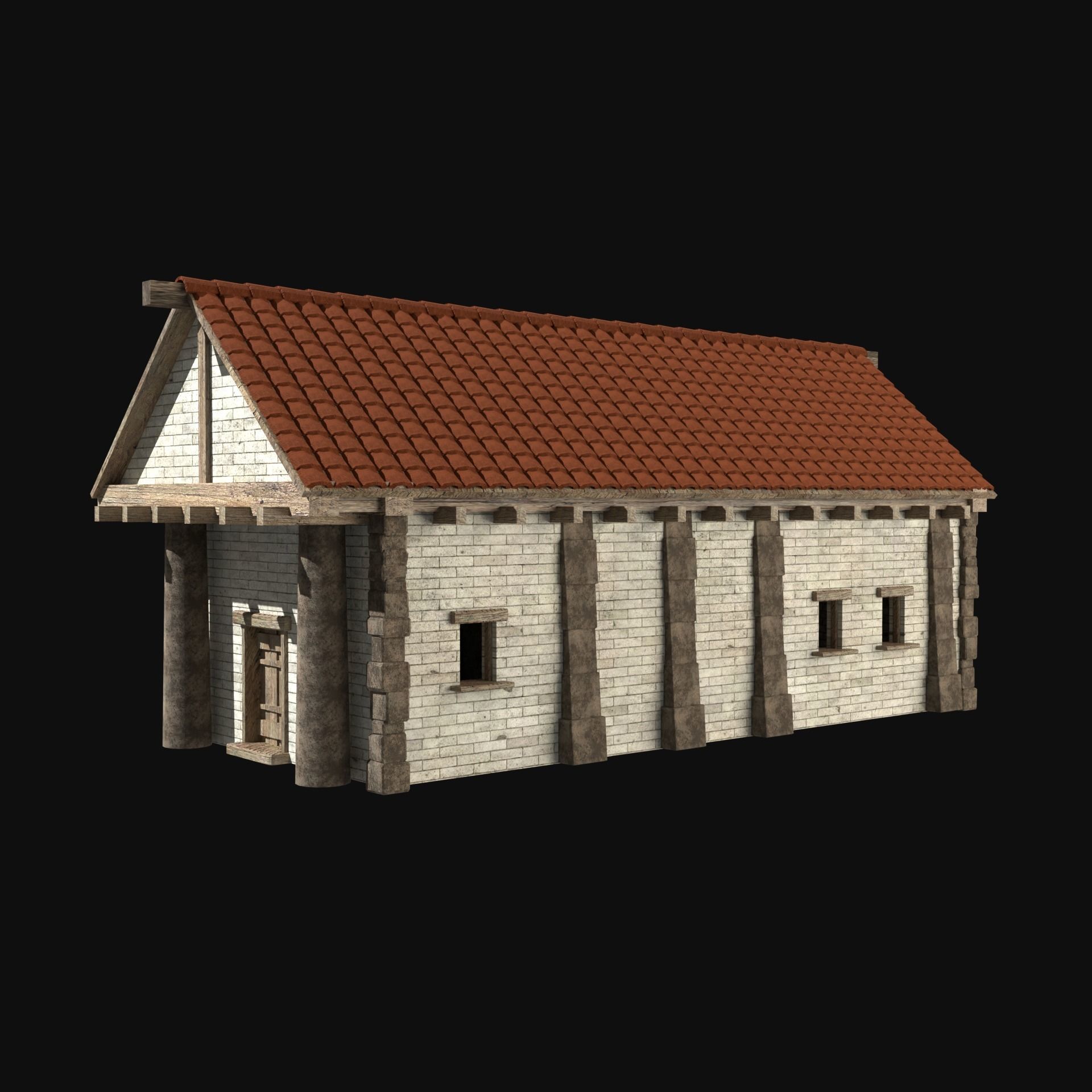 ANCIENT GREEK ROMAN STONE ROME HOUSE HUT BUILDING COLLECTION Low-poly 3D model_16