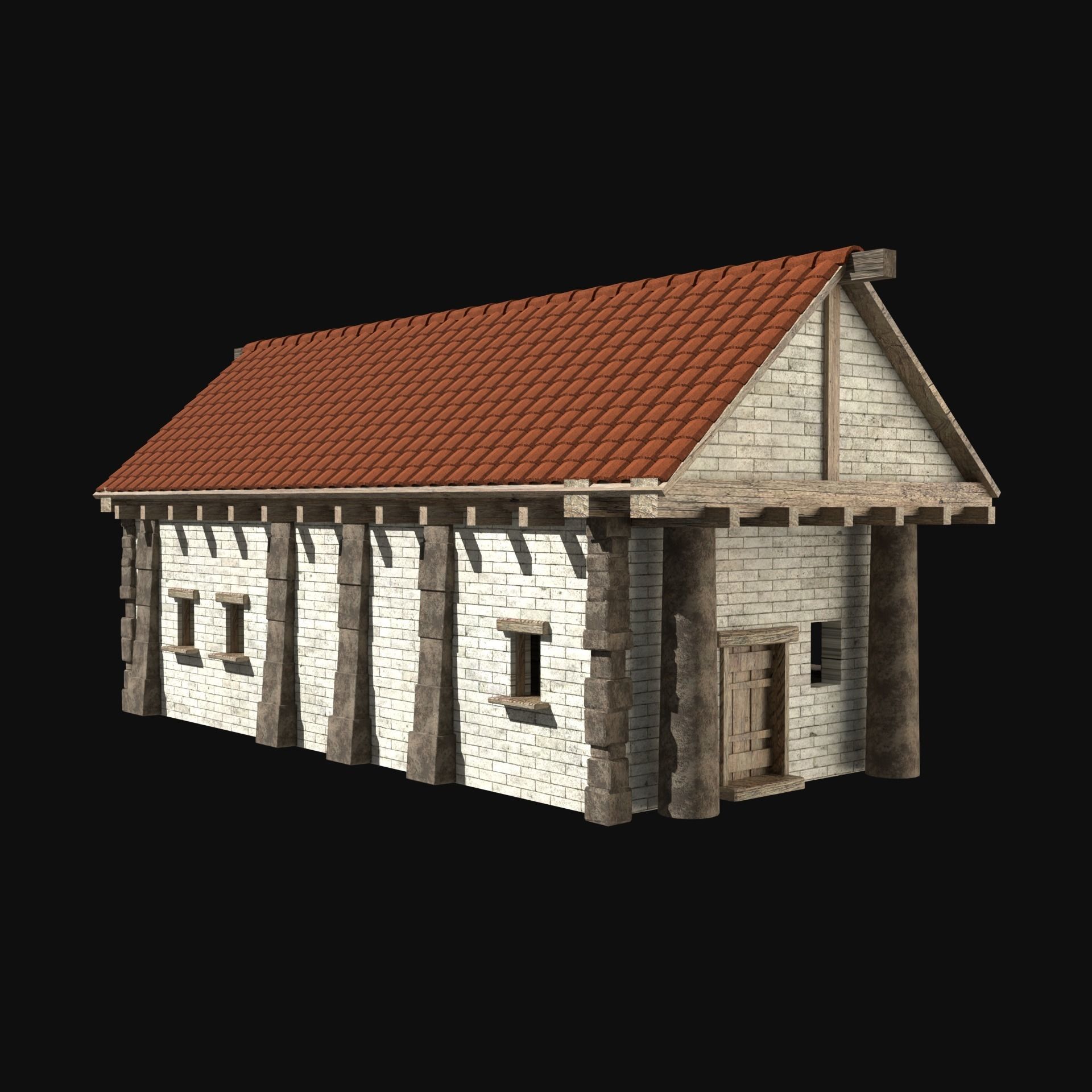 ANCIENT GREEK ROMAN STONE ROME HOUSE HUT BUILDING COLLECTION Low-poly 3D model_6