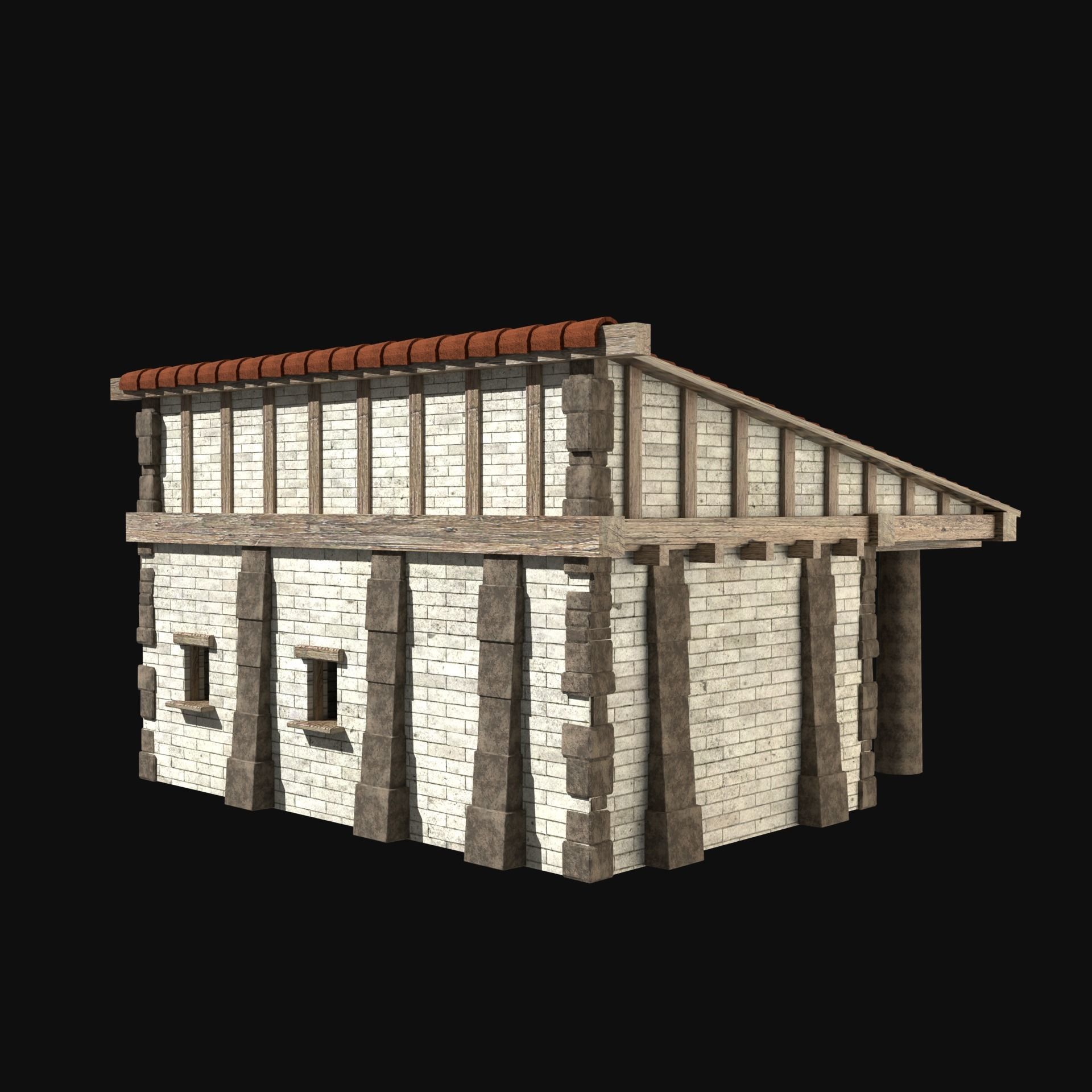 ANCIENT GREEK ROMAN STONE ROME HOUSE HUT BUILDING COLLECTION Low-poly 3D model_25