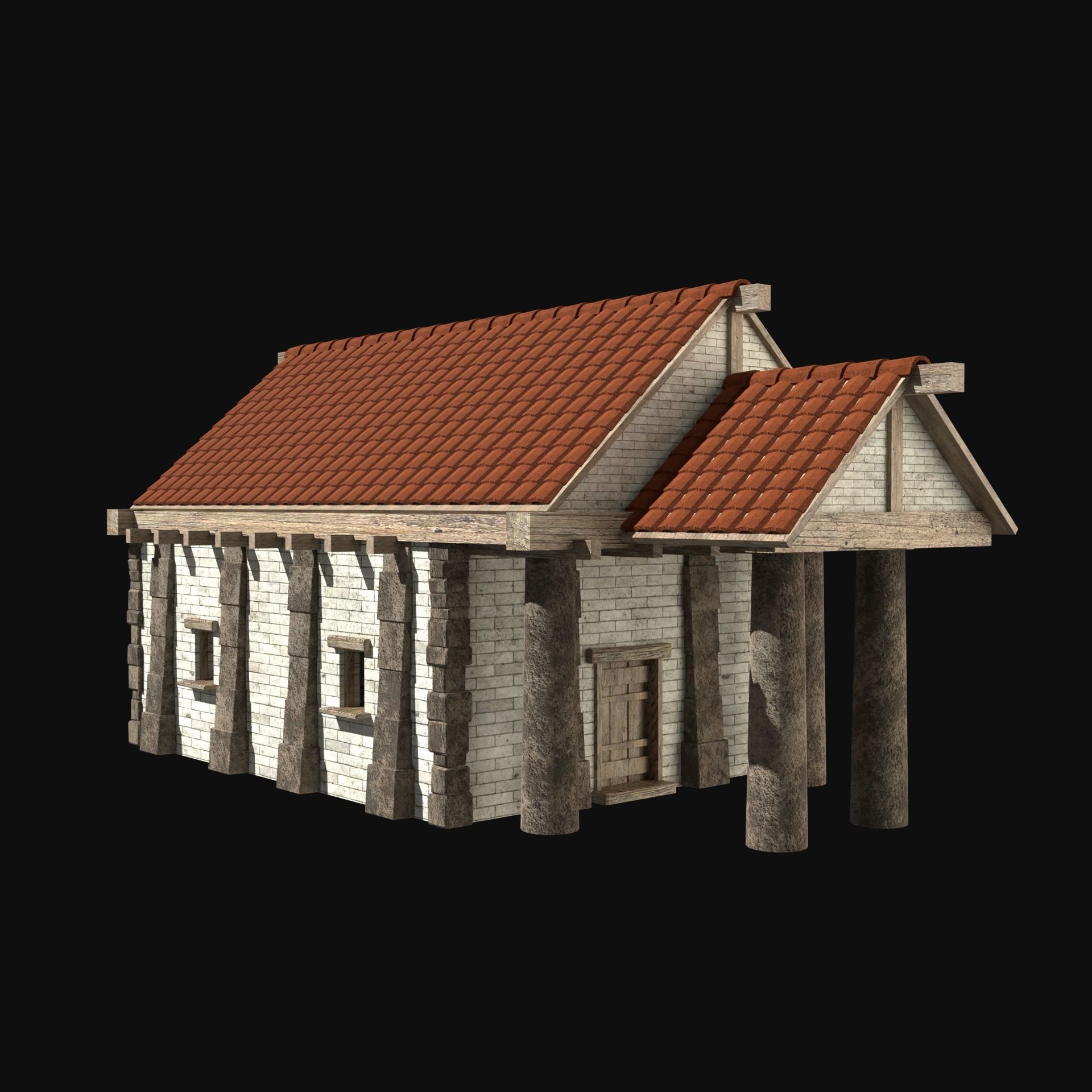 ANCIENT GREEK ROMAN STONE ROME HOUSE HUT BUILDING COLLECTION Low-poly 3D model_7