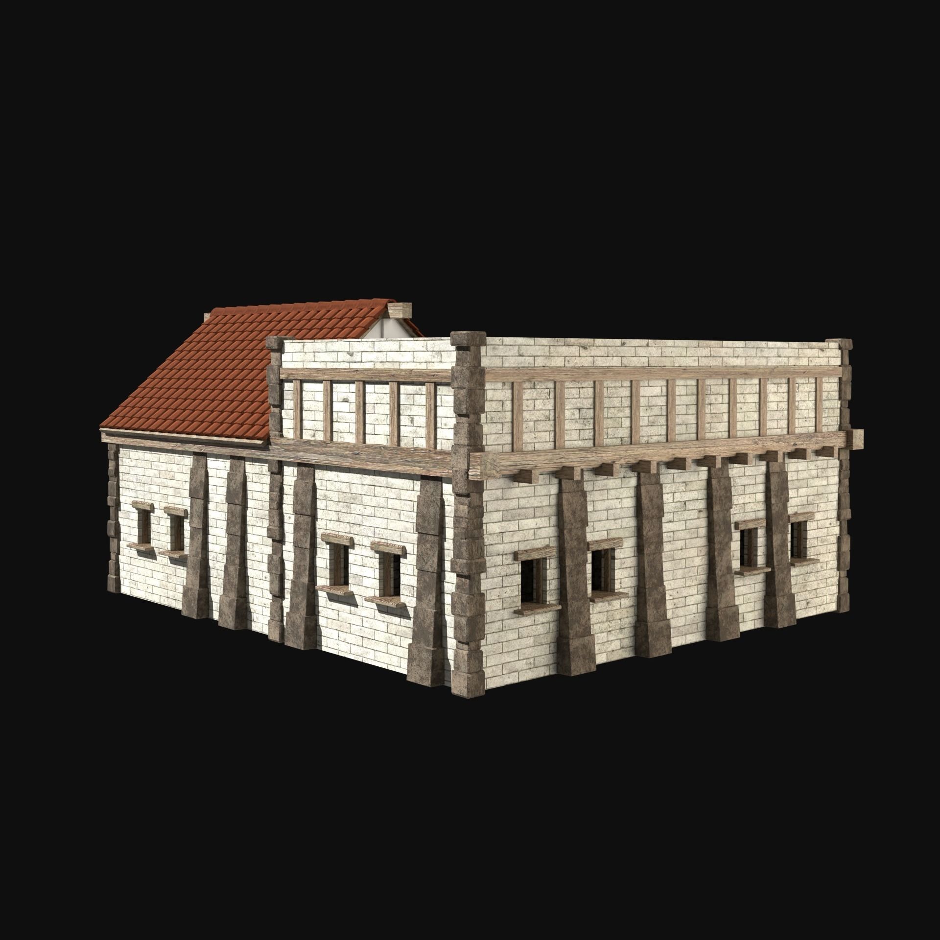 ANCIENT GREEK ROMAN STONE ROME HOUSE HUT BUILDING COLLECTION Low-poly 3D model_29