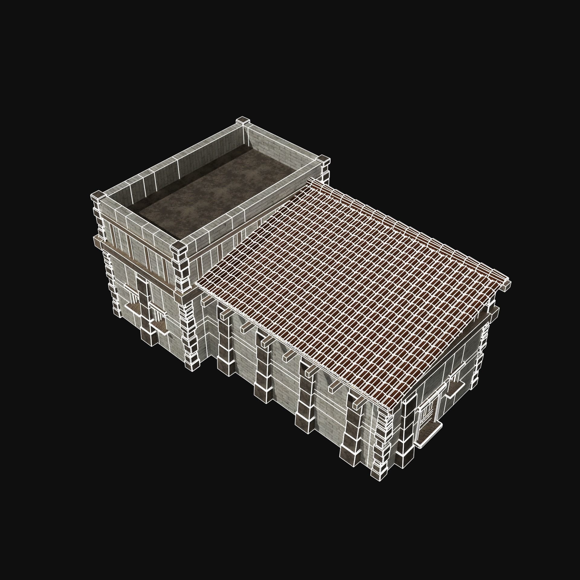 ANCIENT GREEK ROMAN STONE ROME HOUSE HUT BUILDING COLLECTION Low-poly 3D model_43