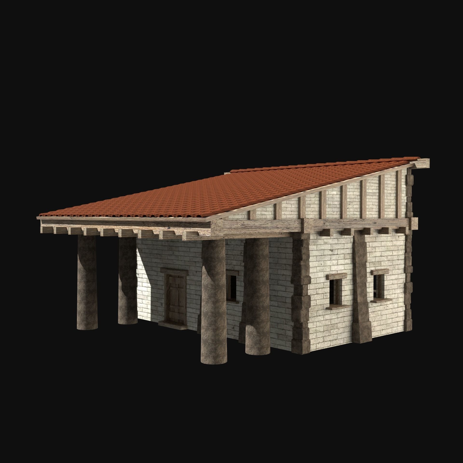 ANCIENT GREEK ROMAN STONE ROME HOUSE HUT BUILDING COLLECTION Low-poly 3D model_15