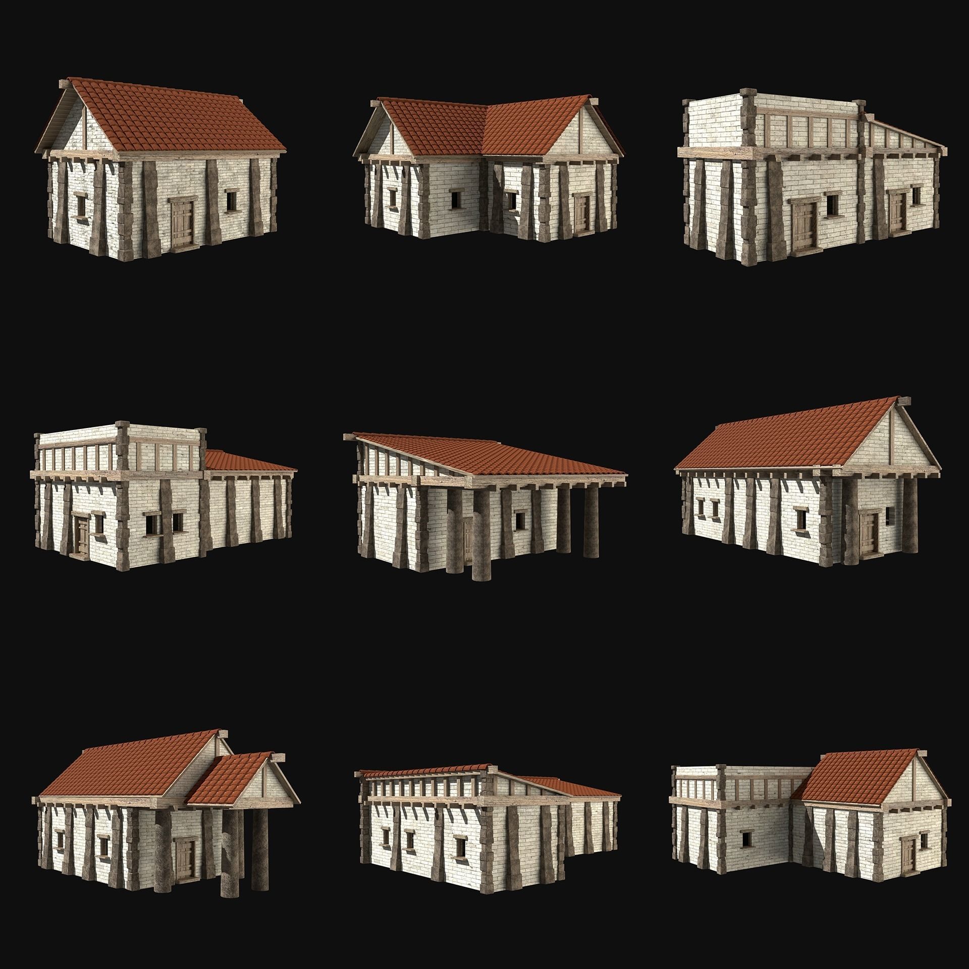ANCIENT GREEK ROMAN STONE ROME HOUSE HUT BUILDING COLLECTION Low-poly 3D model_49