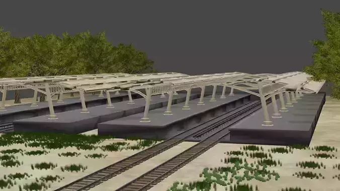 City Bridge With Train Line 3D model