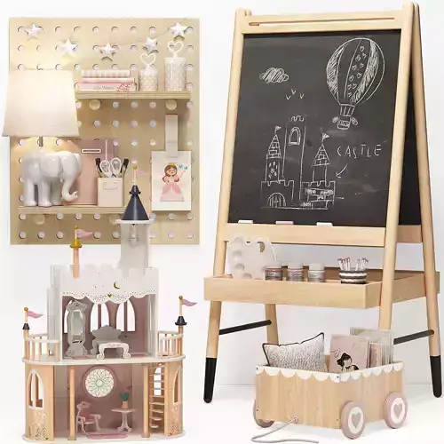 Crate and Barrel Wooden Easel Dollhouse and Decor for Kids