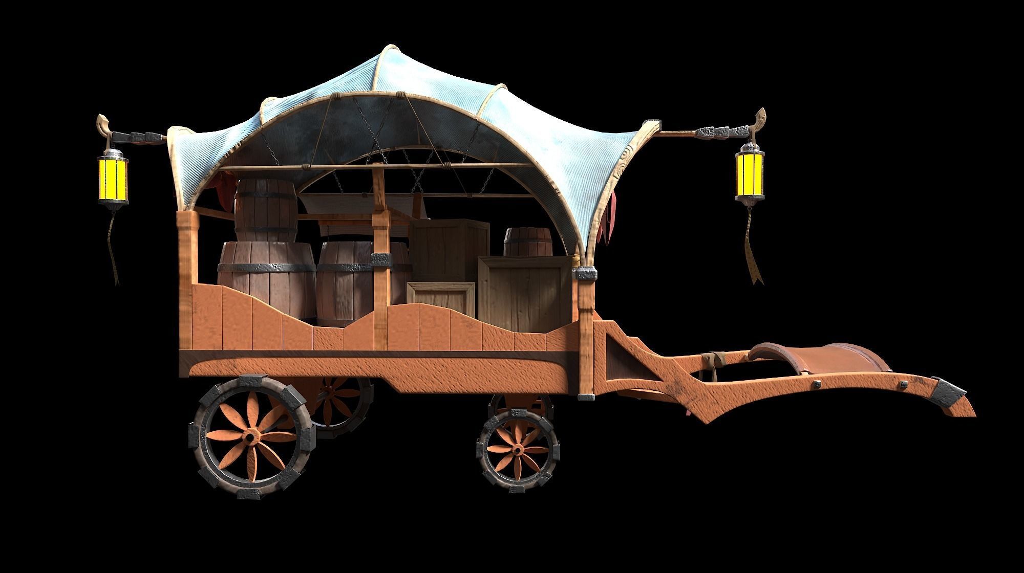 Medieval Carriage Low-poly 3D model_4