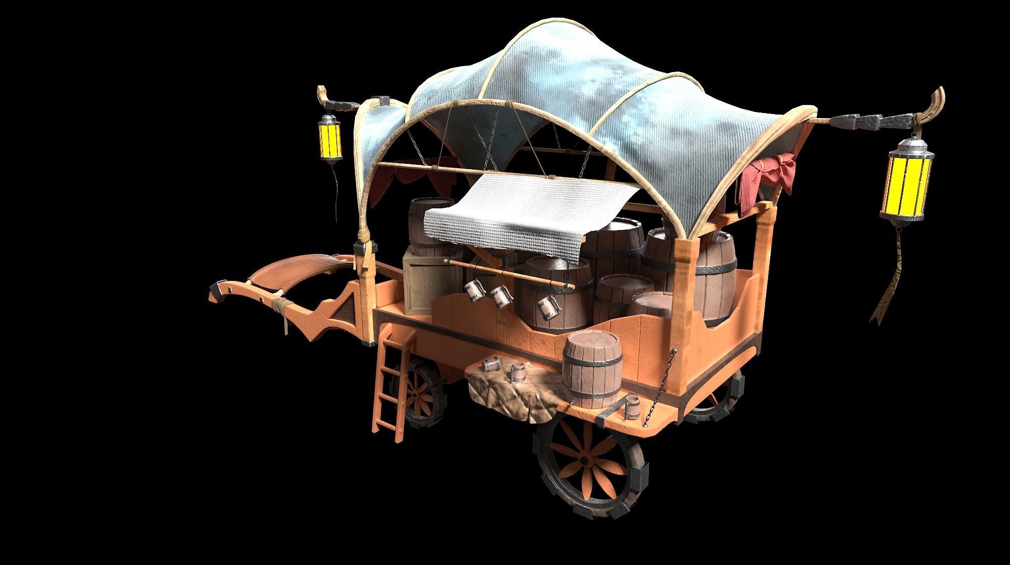 Medieval Carriage Low-poly 3D model_11