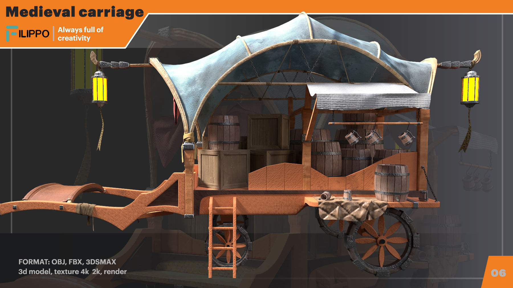 Medieval Carriage Low-poly 3D model_2