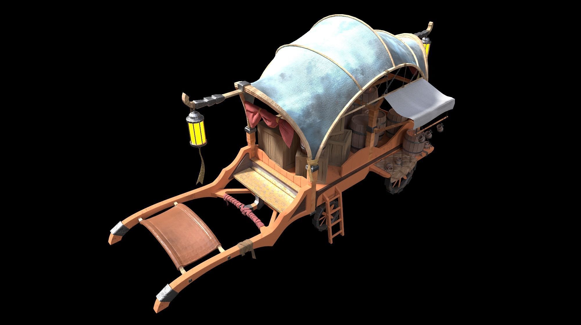 Medieval Carriage Low-poly 3D model_8