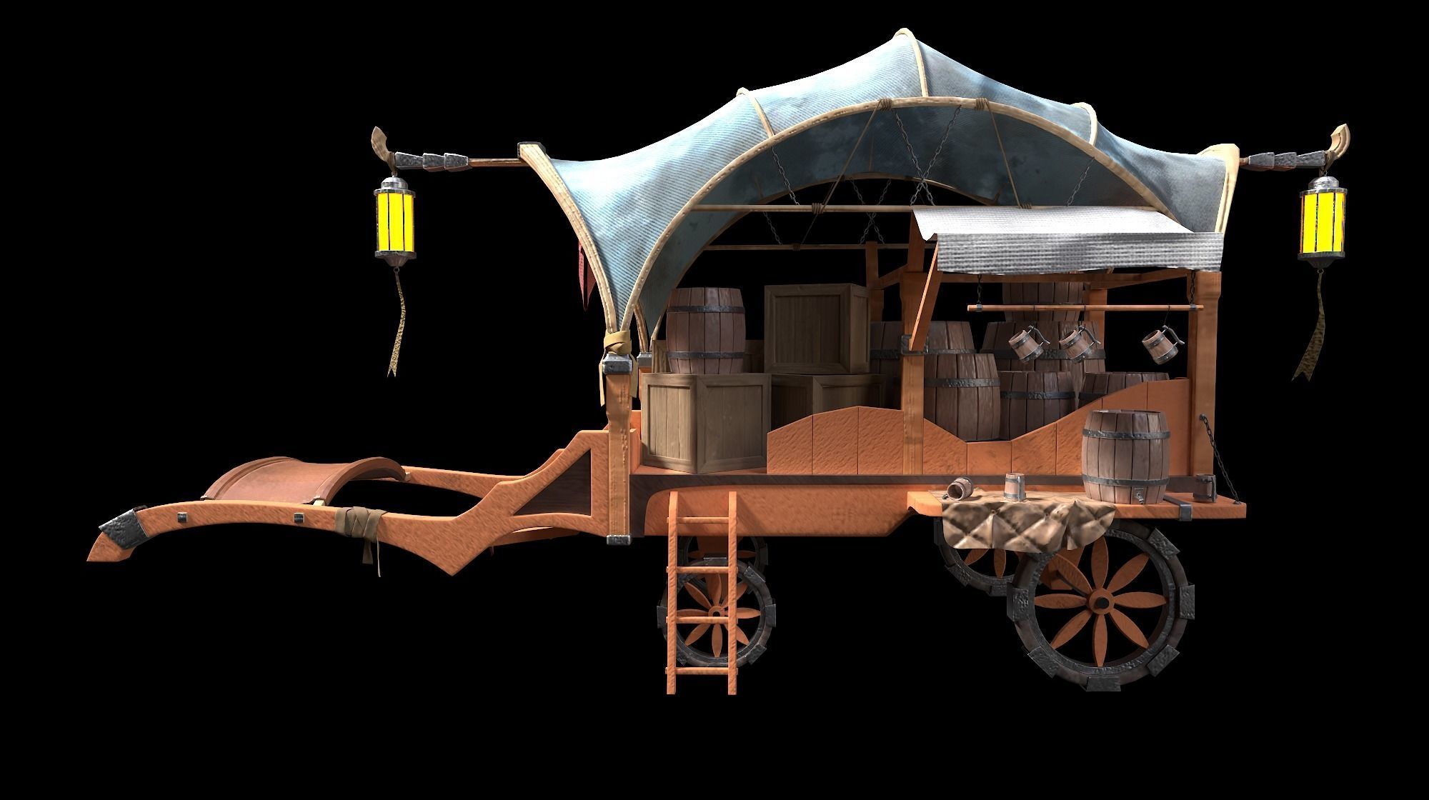 Medieval Carriage Low-poly 3D model_13