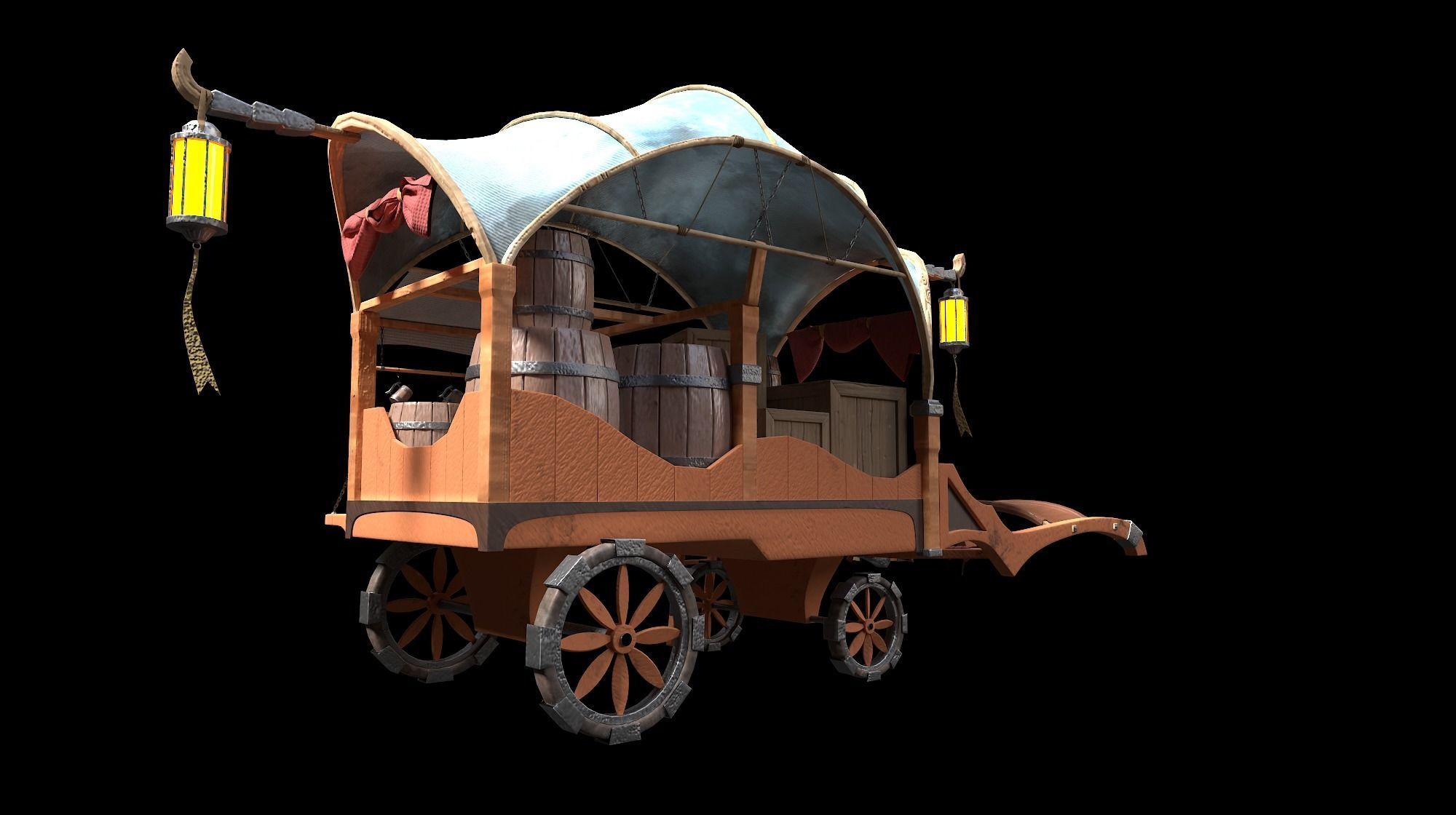 Medieval Carriage Low-poly 3D model_6