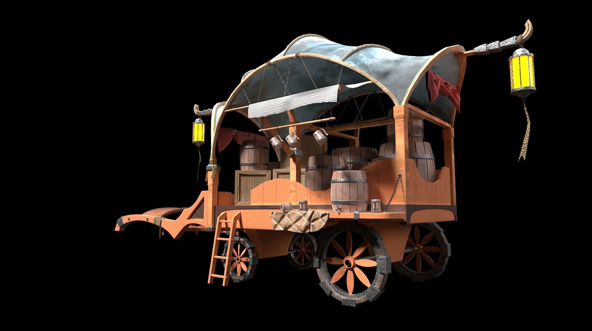 Medieval Carriage Low-poly 3D model_7
