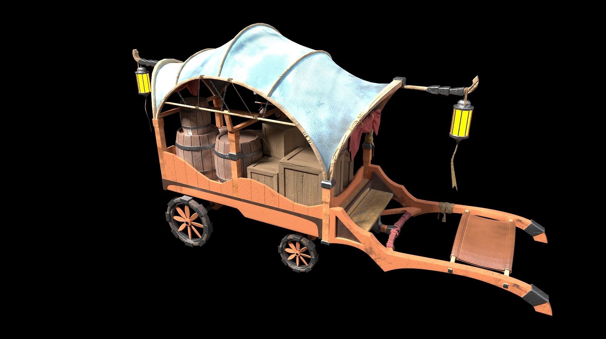 Medieval Carriage Low-poly 3D model_9