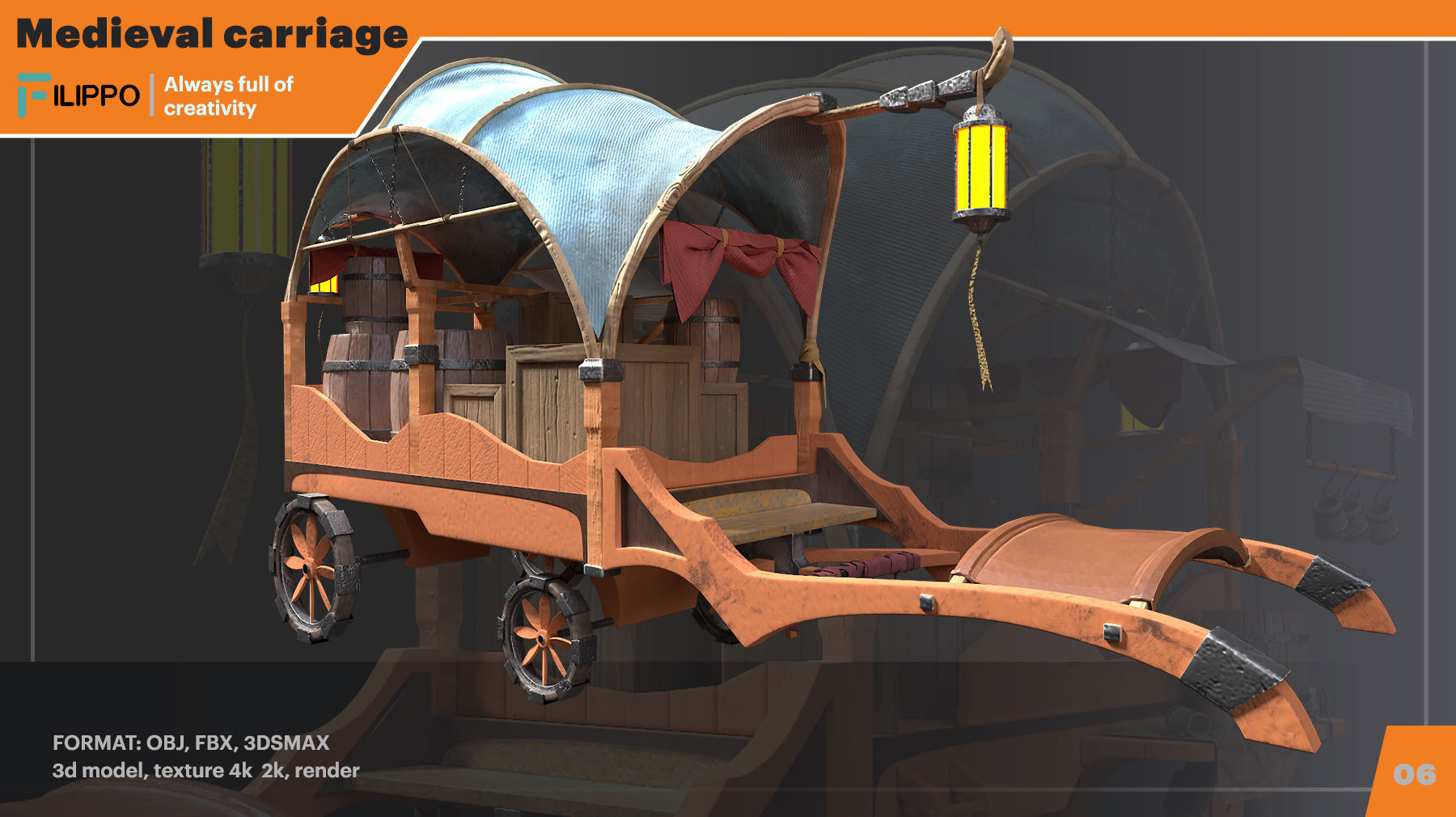 Medieval Carriage Low-poly 3D model_1