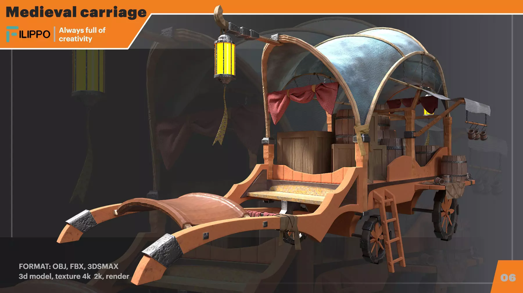 Medieval Carriage Low-poly 3D model_0