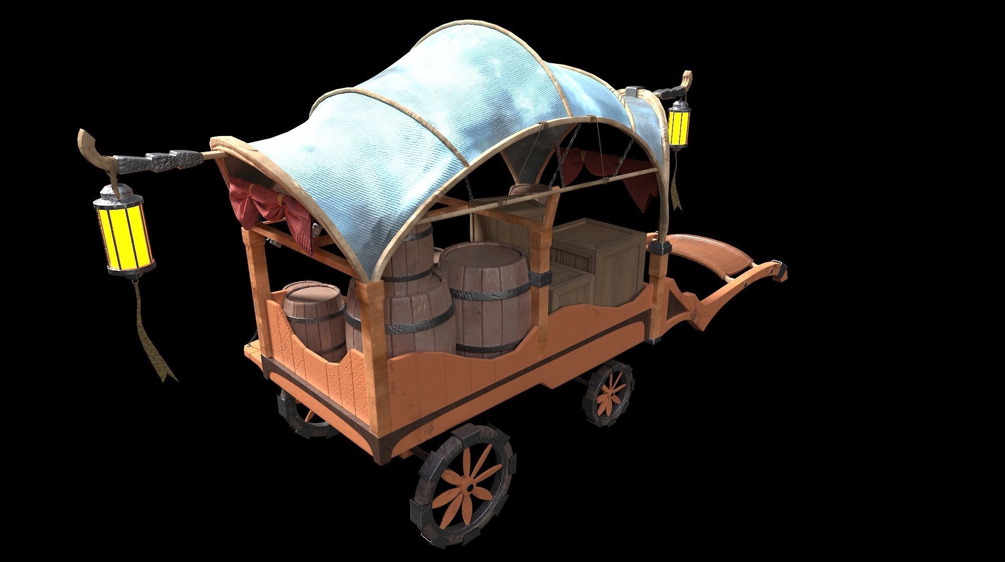 Medieval Carriage Low-poly 3D model_10