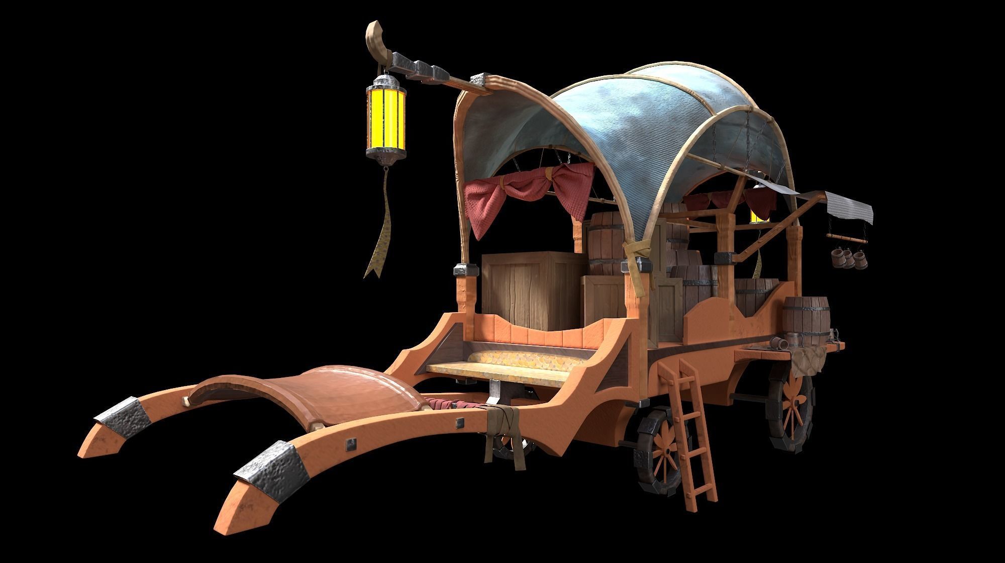 Medieval Carriage Low-poly 3D model_12
