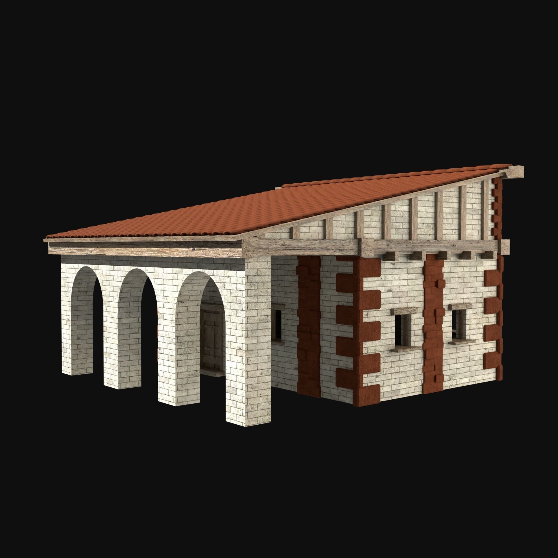 ROMAN ANCIENT GREEK STONE ROME HOUSE HUT BUILDING COLLECTION Low-poly 3D model_13