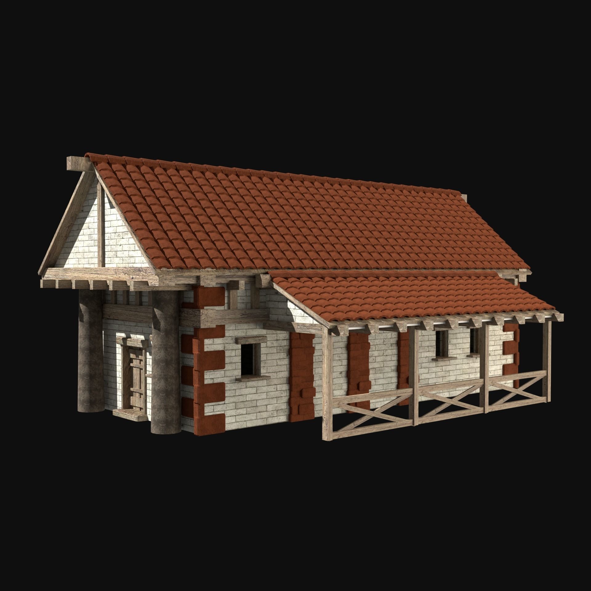 ROMAN ANCIENT GREEK STONE ROME HOUSE HUT BUILDING COLLECTION Low-poly 3D model_17