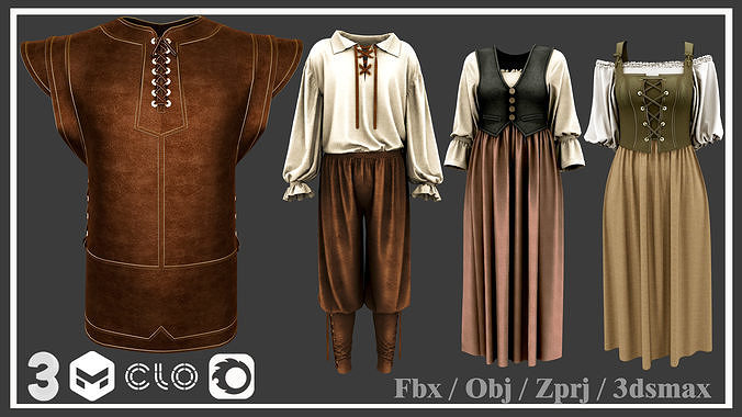 Peasant clothes Low-poly 3D model