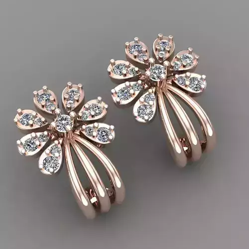 Rose Gold Diamond Women Earring 3D print Model