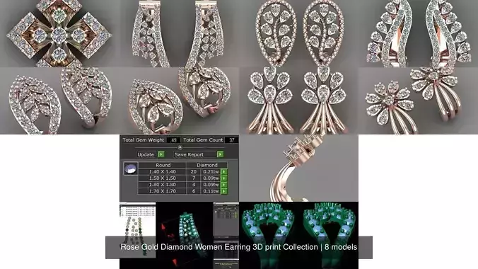Rose Gold Diamond Women Earring 3D print Collection