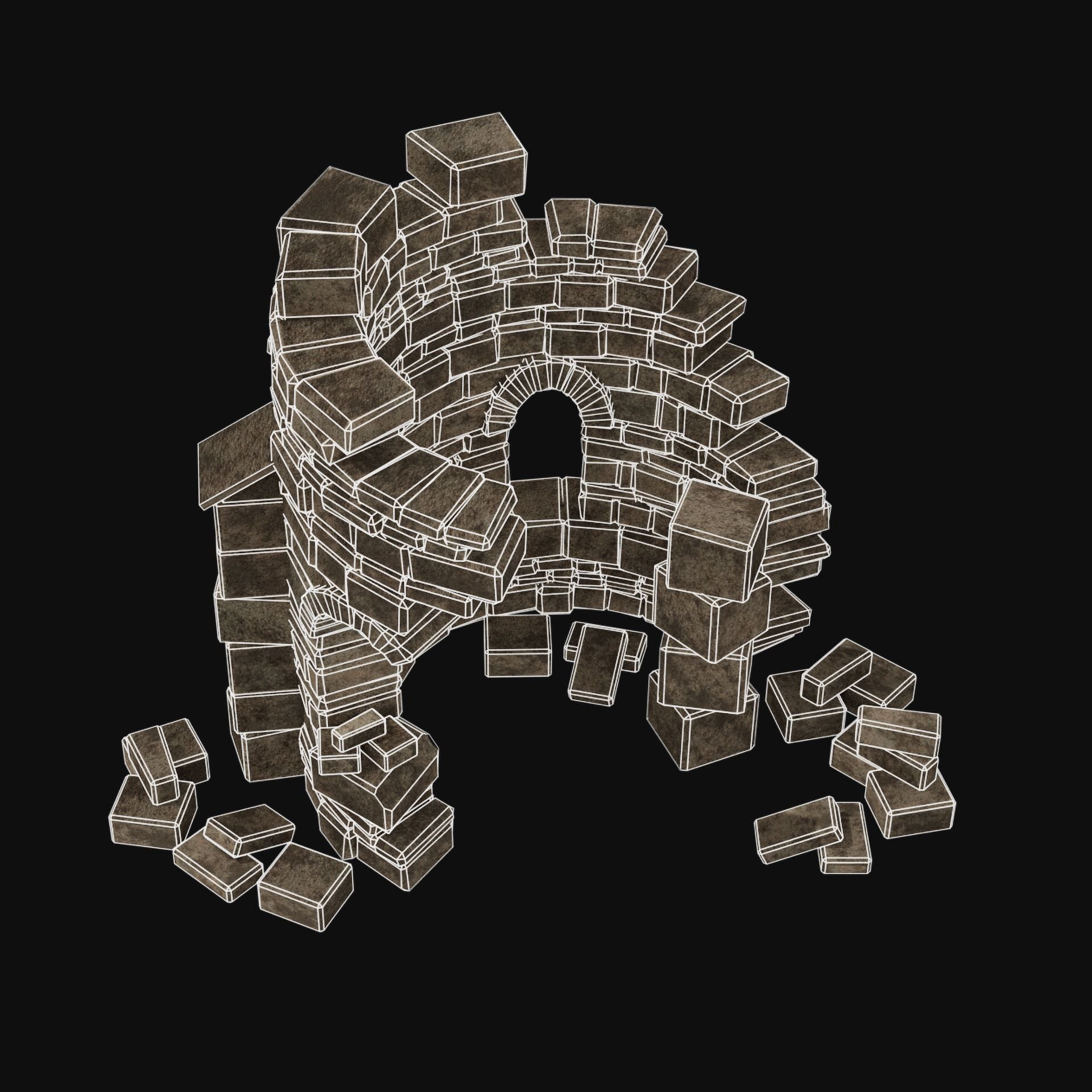 MEDIEVAL ANCIENT CASTLE RUIN RUINS WALLS TOWER WALL COLLECTION Low-poly 3D model_38