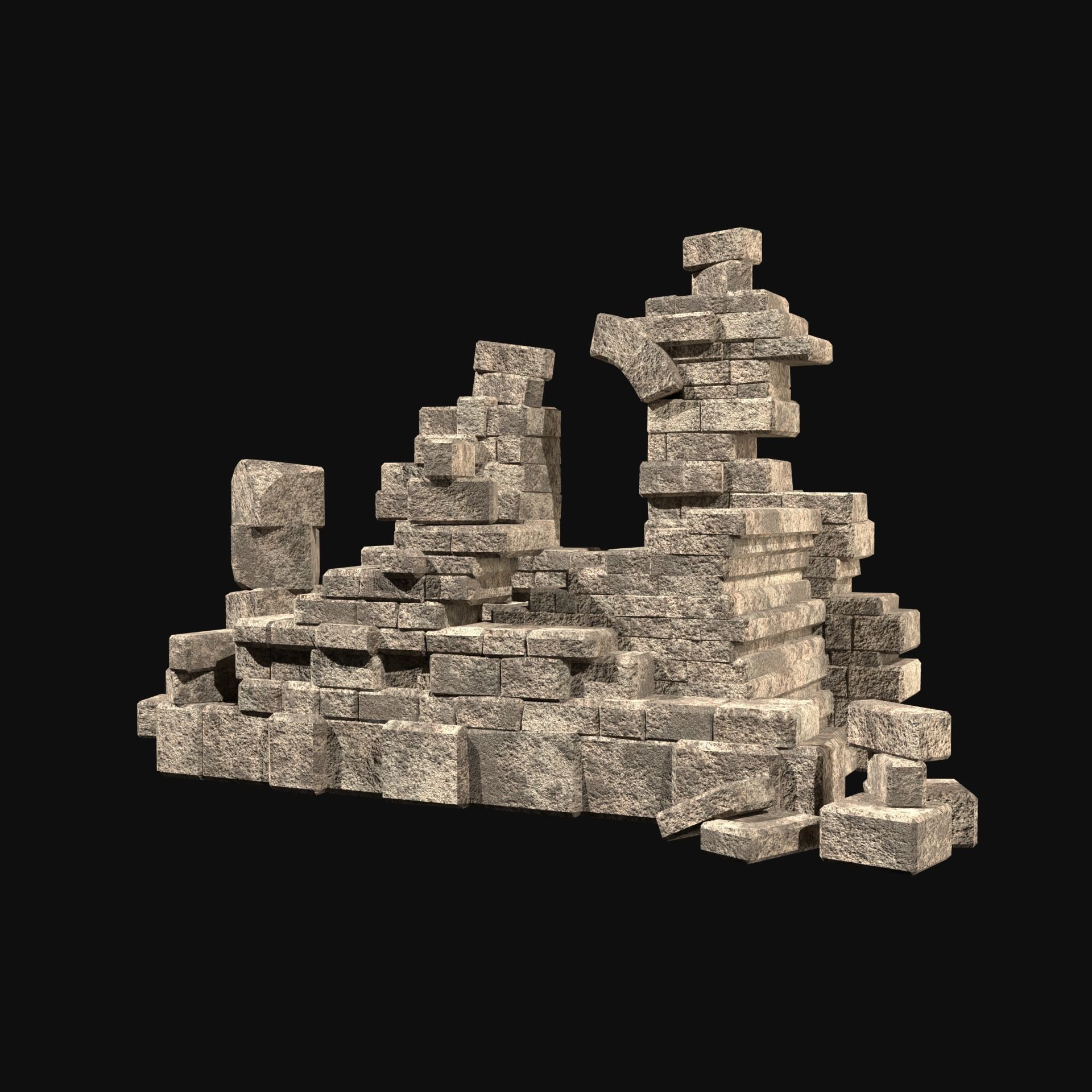 MEDIEVAL ANCIENT CASTLE RUIN RUINS WALLS TOWER WALL COLLECTION Low-poly 3D model_25
