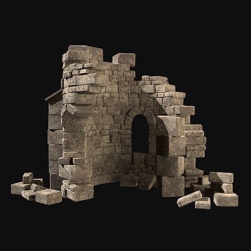 MEDIEVAL ANCIENT CASTLE RUIN RUINS WALLS TOWER WALL COLLECTION Low-poly 3D model 2