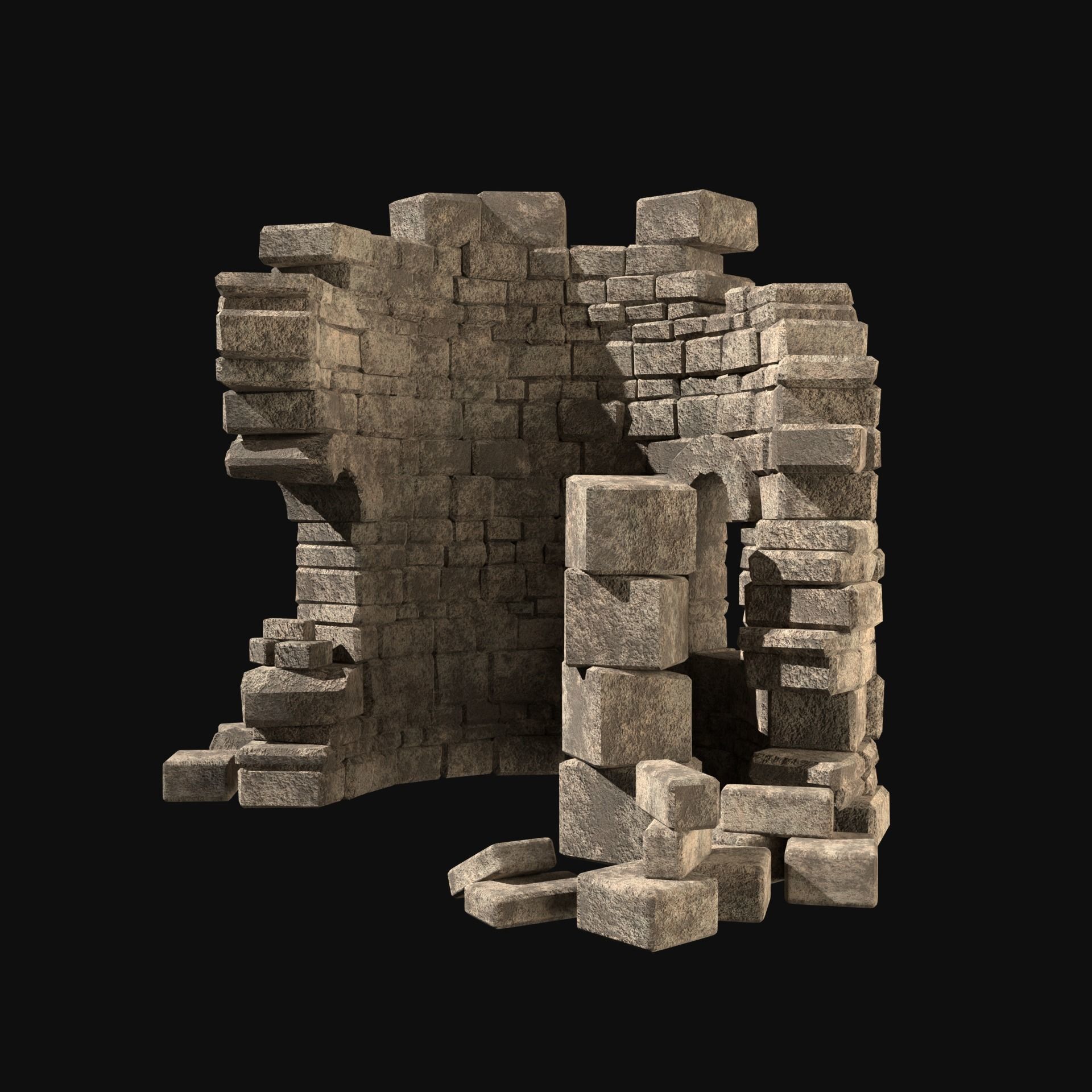 MEDIEVAL ANCIENT CASTLE RUIN RUINS WALLS TOWER WALL COLLECTION Low-poly 3D model_19