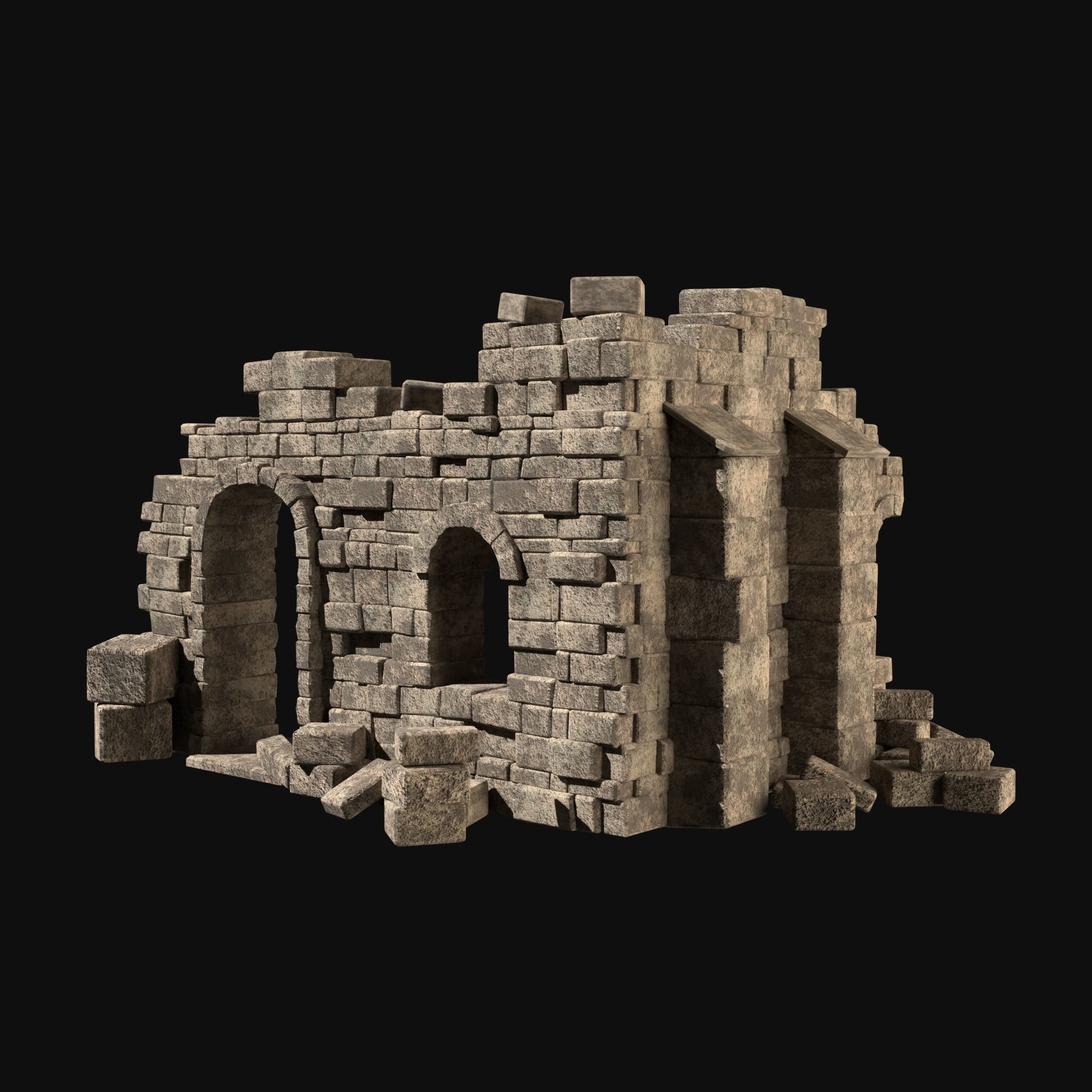 MEDIEVAL ANCIENT CASTLE RUIN RUINS WALLS TOWER WALL COLLECTION Low-poly 3D model_2
