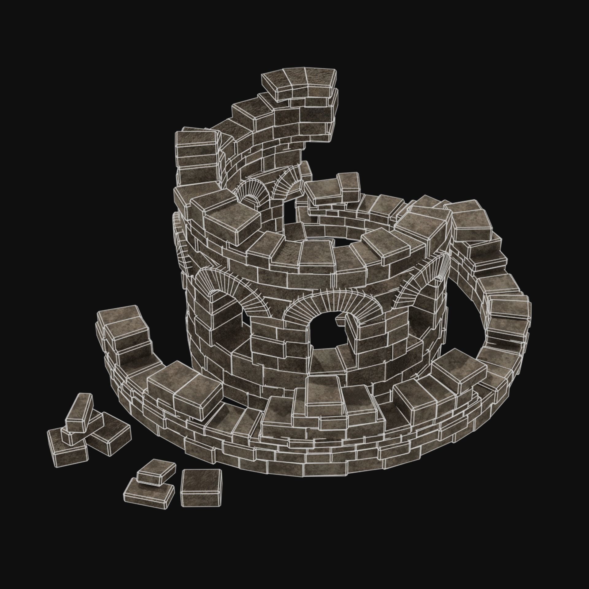 MEDIEVAL ANCIENT CASTLE RUIN RUINS WALLS TOWER WALL COLLECTION Low-poly 3D model_45