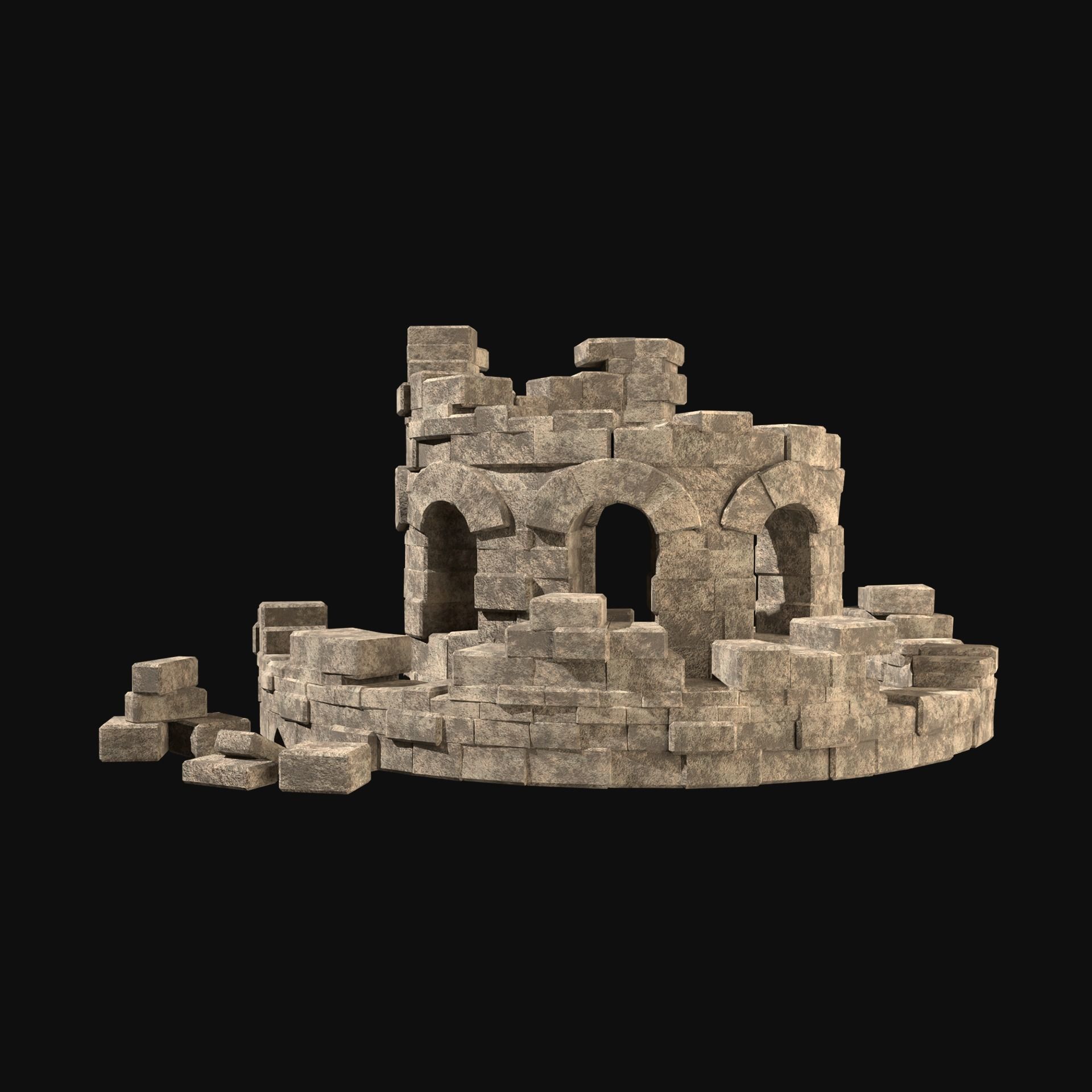 MEDIEVAL ANCIENT CASTLE RUIN RUINS WALLS TOWER WALL COLLECTION Low-poly 3D model_14