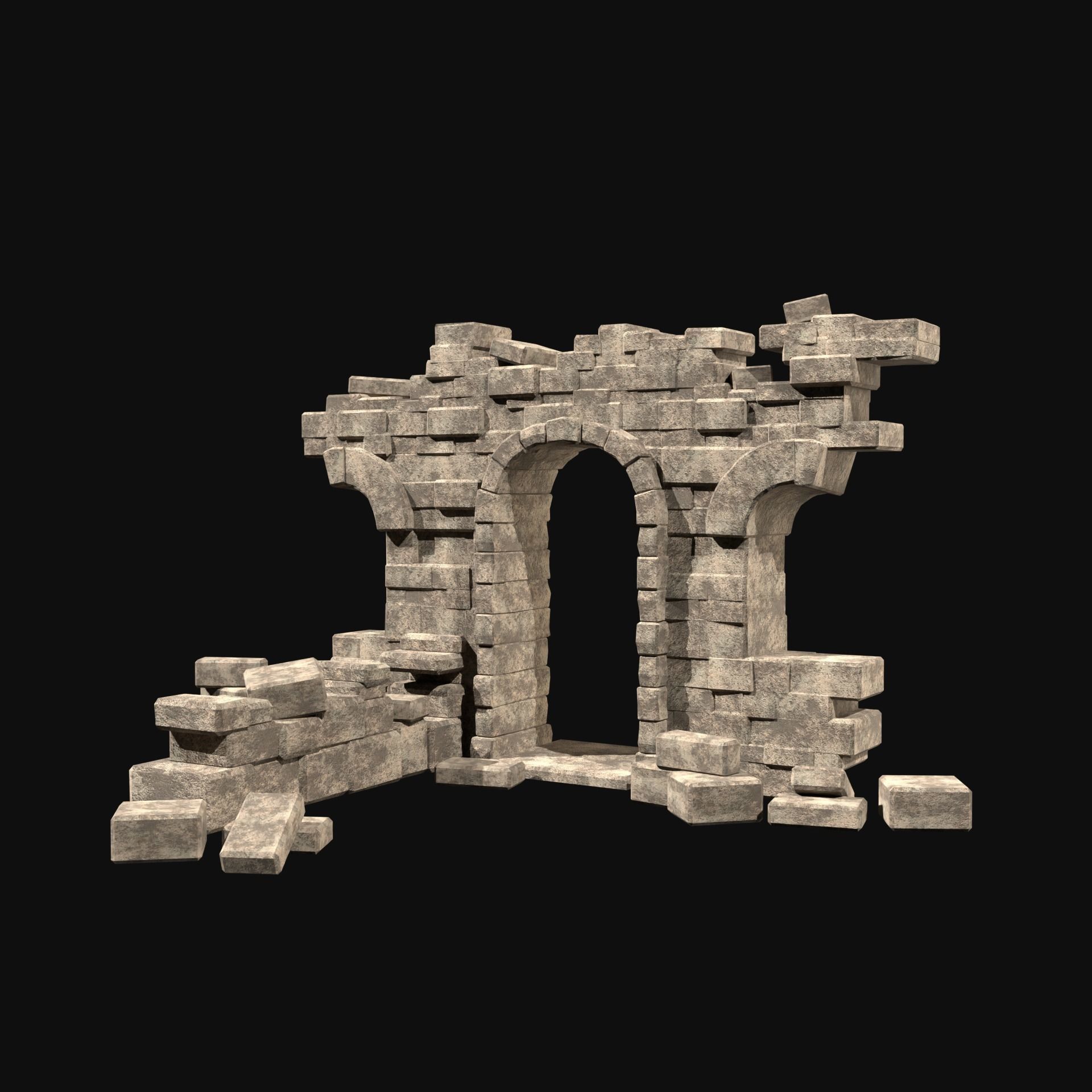 MEDIEVAL ANCIENT CASTLE RUIN RUINS WALLS TOWER WALL COLLECTION Low-poly 3D model_6