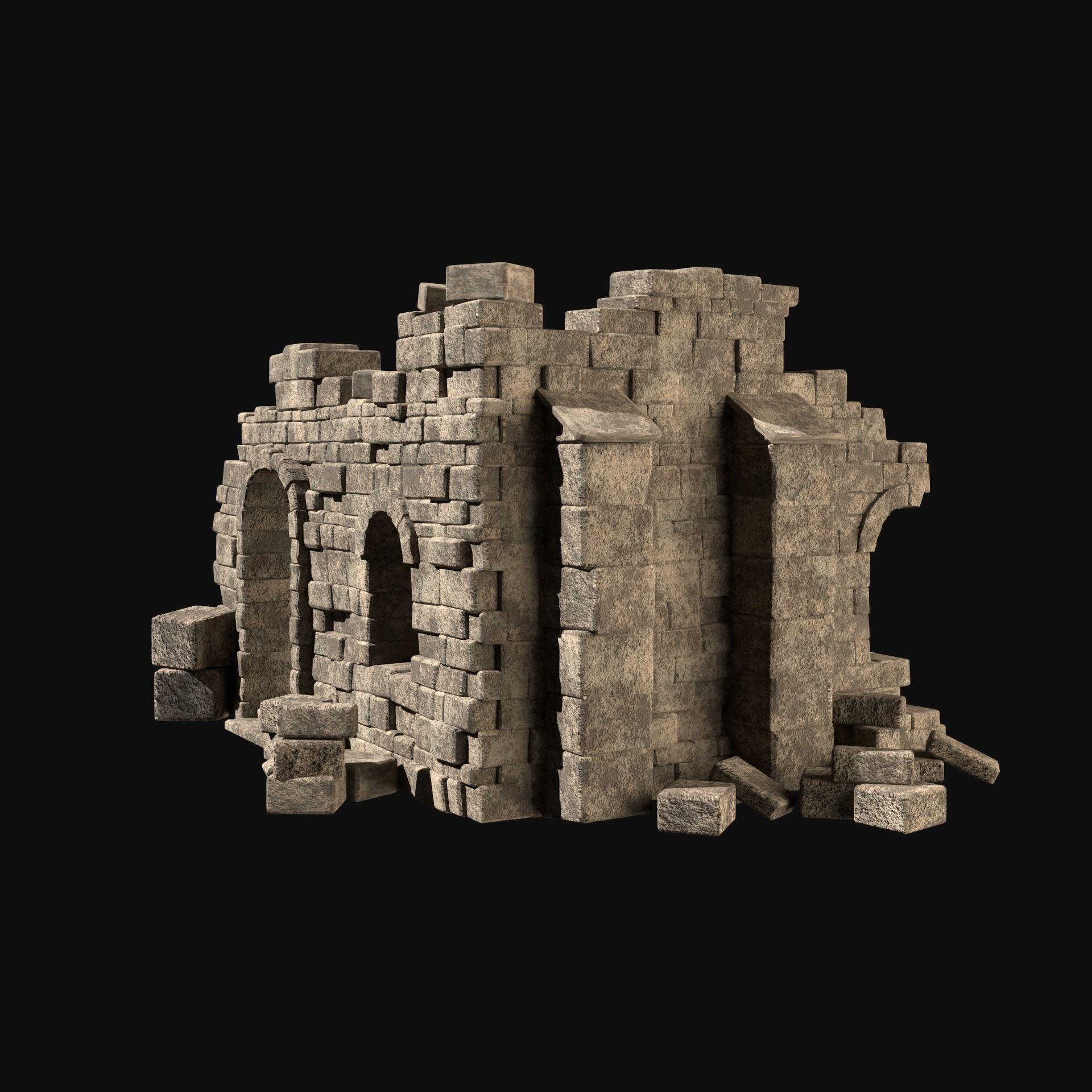 MEDIEVAL ANCIENT CASTLE RUIN RUINS WALLS TOWER WALL COLLECTION Low-poly 3D model_20
