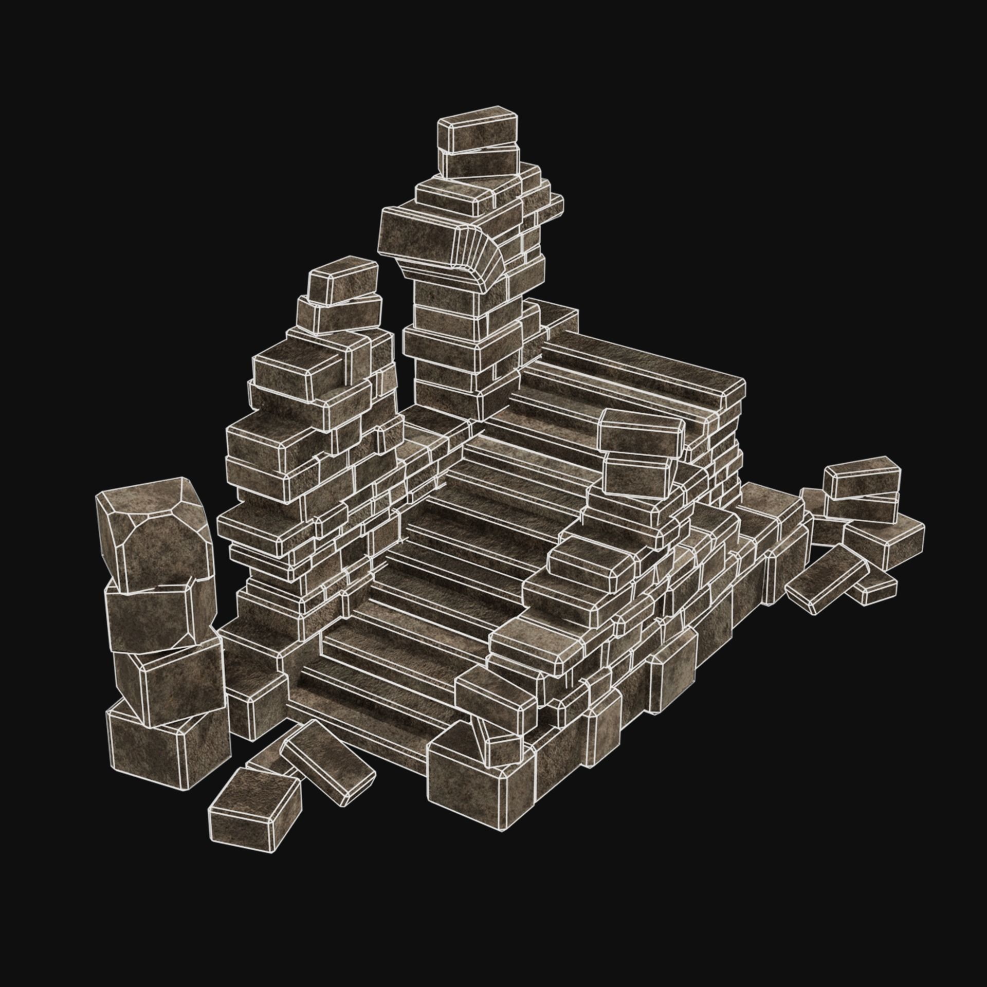 MEDIEVAL ANCIENT CASTLE RUIN RUINS WALLS TOWER WALL COLLECTION Low-poly 3D model_39