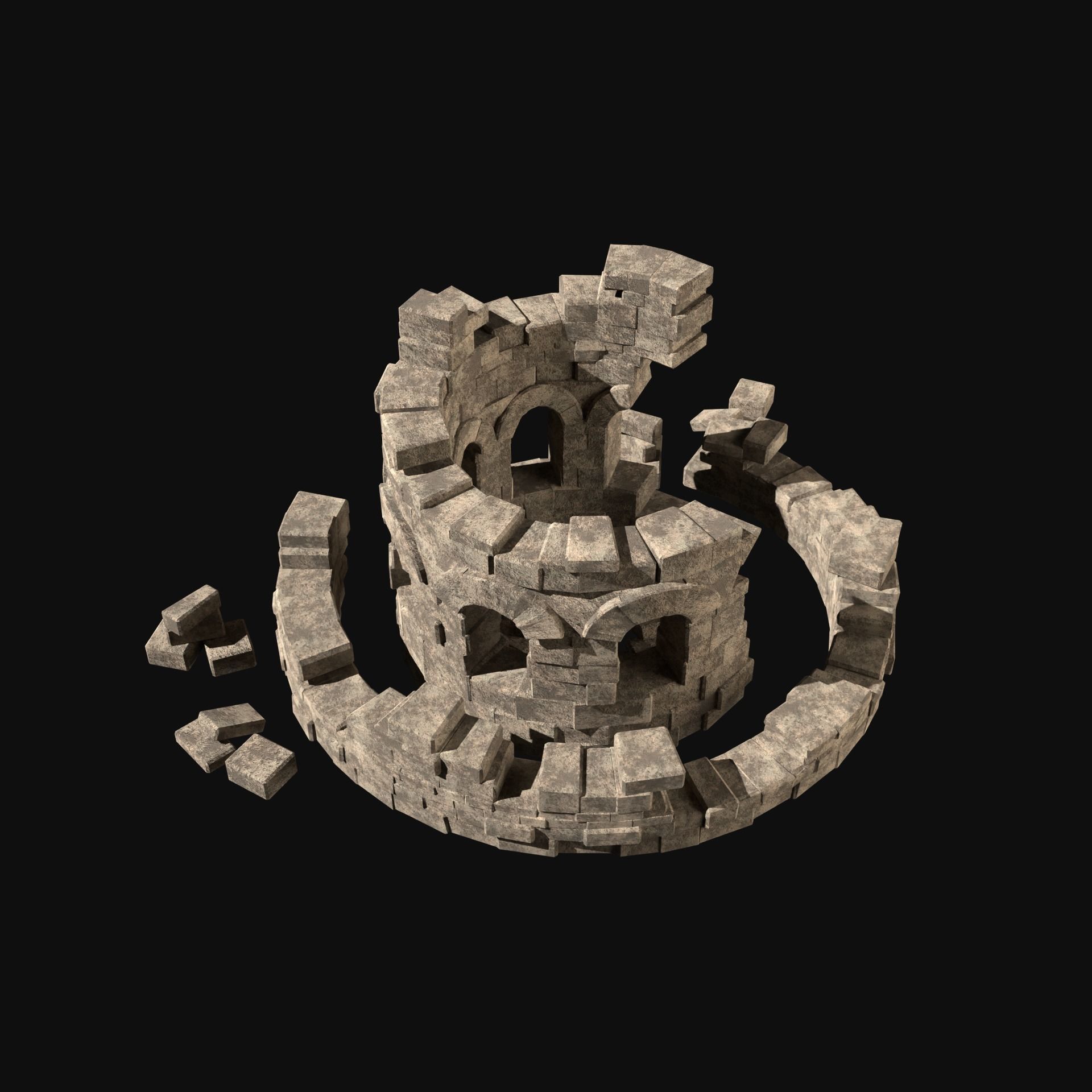 MEDIEVAL ANCIENT CASTLE RUIN RUINS WALLS TOWER WALL COLLECTION Low-poly 3D model_32