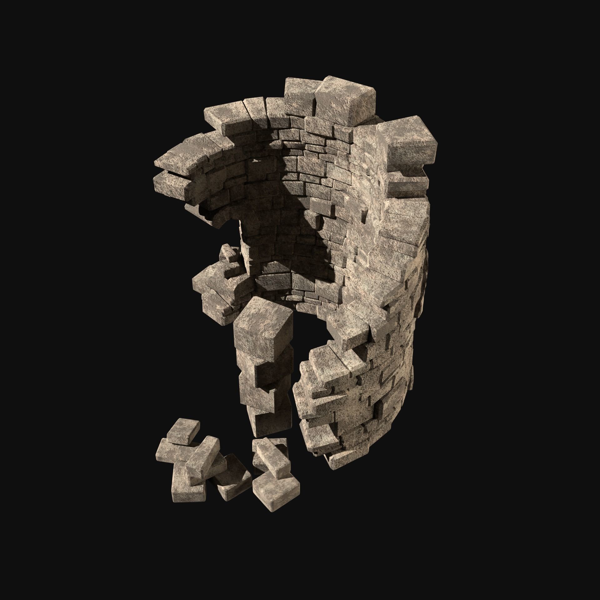 MEDIEVAL ANCIENT CASTLE RUIN RUINS WALLS TOWER WALL COLLECTION Low-poly 3D model_28