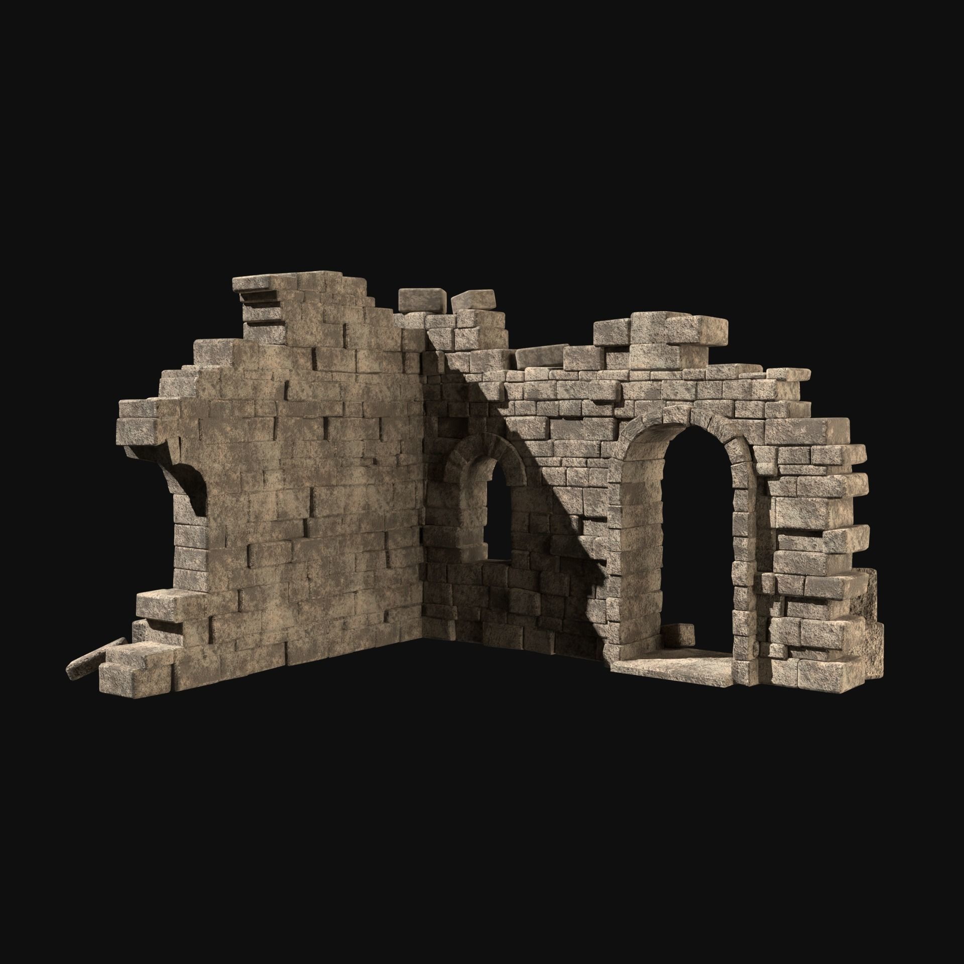 MEDIEVAL ANCIENT CASTLE RUIN RUINS WALLS TOWER WALL COLLECTION Low-poly 3D model_11