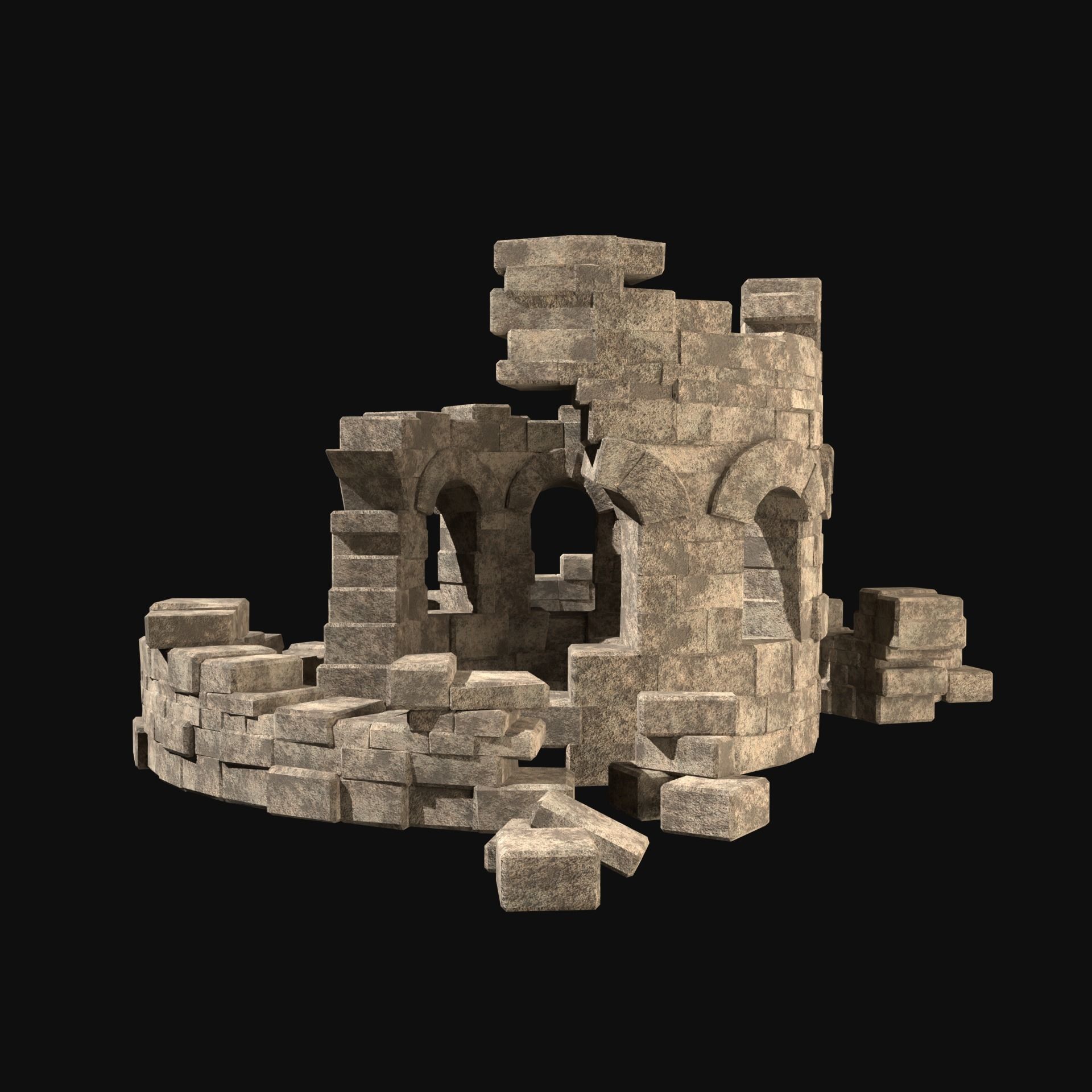 MEDIEVAL ANCIENT CASTLE RUIN RUINS WALLS TOWER WALL COLLECTION Low-poly 3D model_5