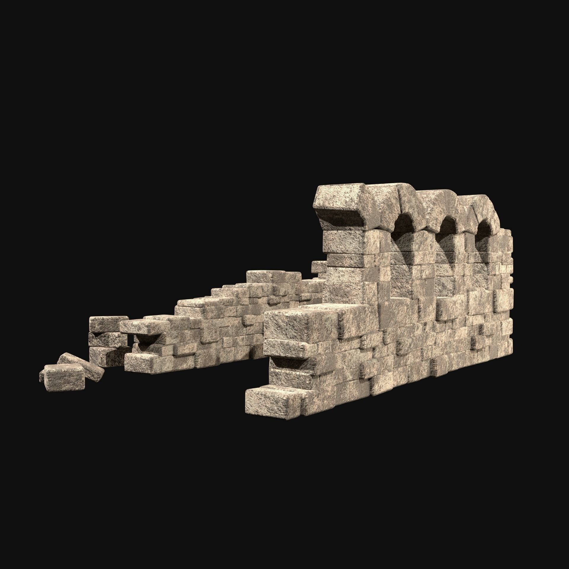 MEDIEVAL ANCIENT CASTLE RUIN RUINS WALLS TOWER WALL COLLECTION Low-poly 3D model_17
