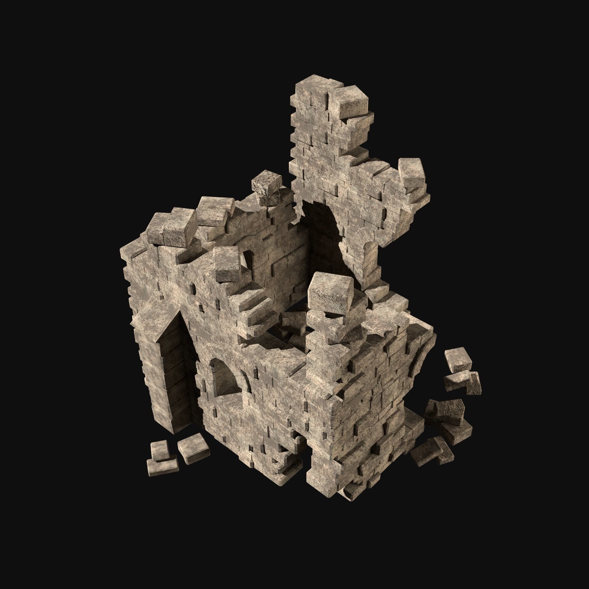 MEDIEVAL ANCIENT CASTLE RUIN RUINS WALLS TOWER WALL COLLECTION Low-poly 3D model_31