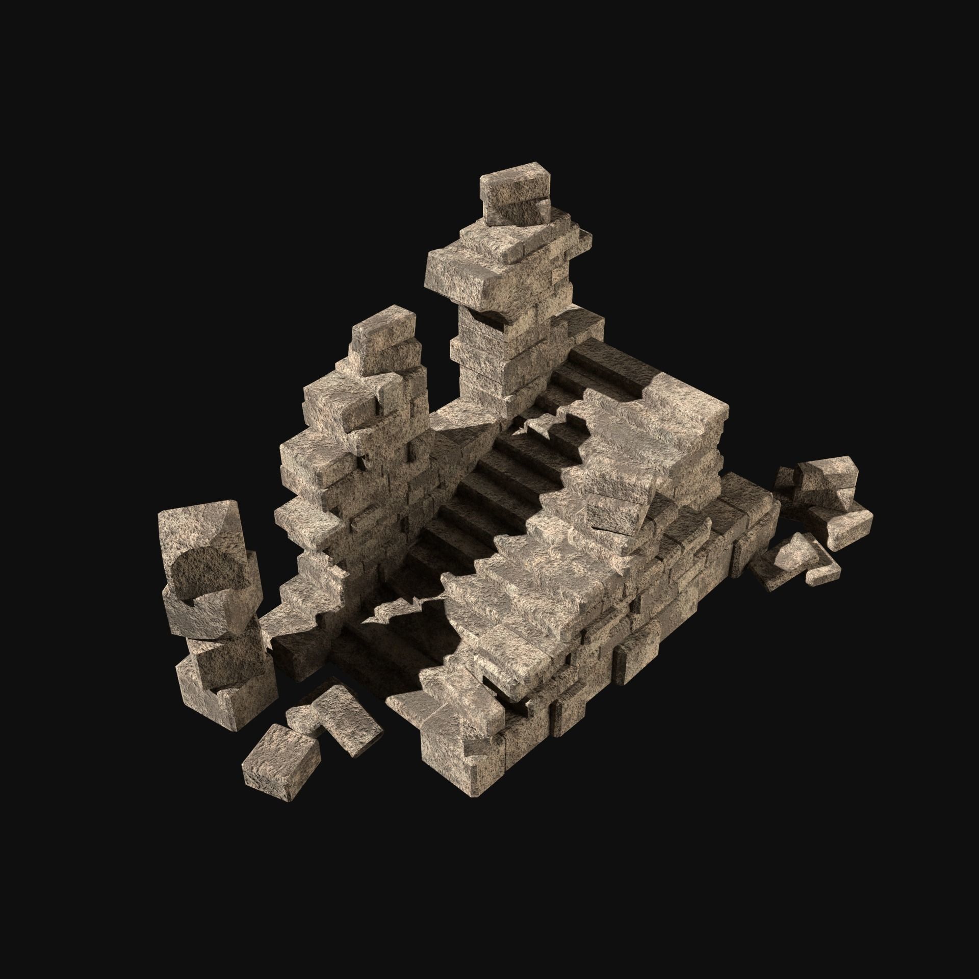 MEDIEVAL ANCIENT CASTLE RUIN RUINS WALLS TOWER WALL COLLECTION Low-poly 3D model_34