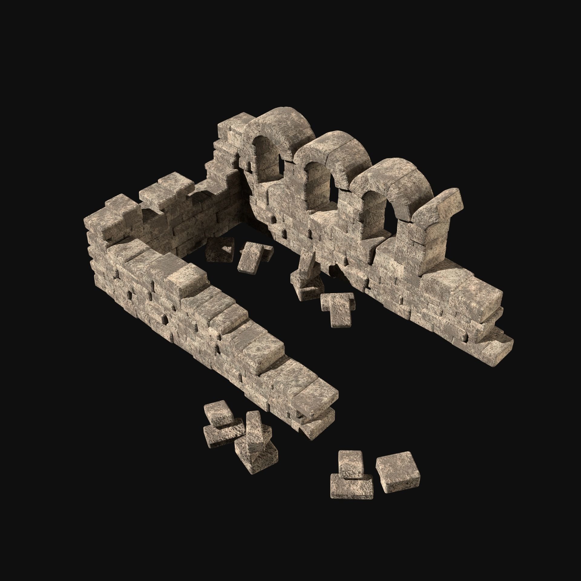 MEDIEVAL ANCIENT CASTLE RUIN RUINS WALLS TOWER WALL COLLECTION Low-poly 3D model_35
