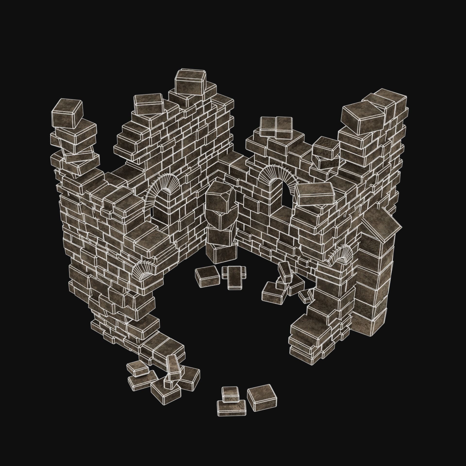 MEDIEVAL ANCIENT CASTLE RUIN RUINS WALLS TOWER WALL COLLECTION Low-poly 3D model_40
