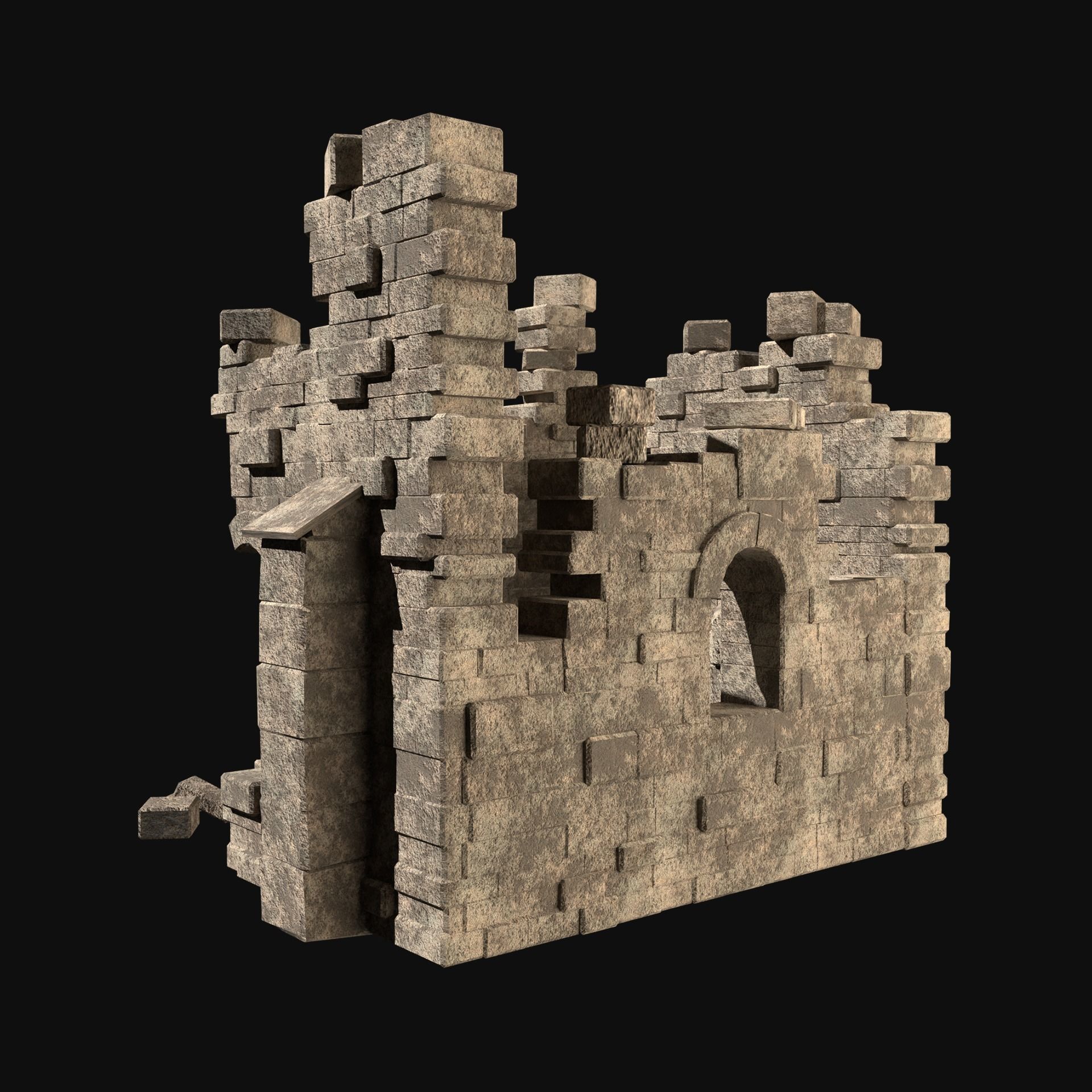 MEDIEVAL ANCIENT CASTLE RUIN RUINS WALLS TOWER WALL COLLECTION Low-poly 3D model_4