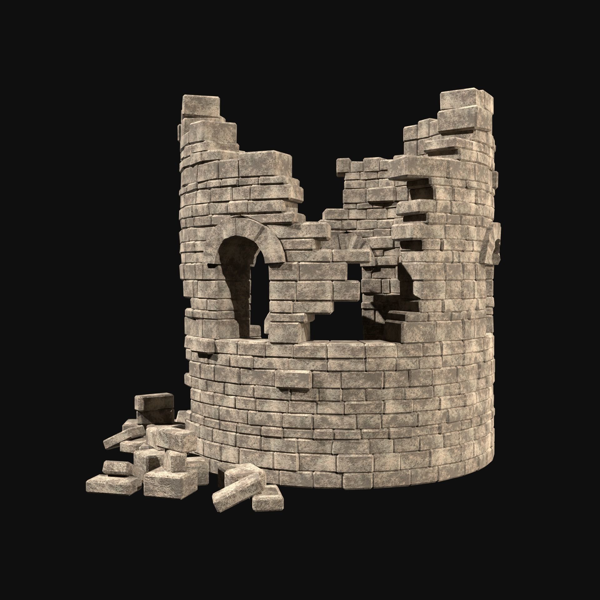MEDIEVAL ANCIENT CASTLE RUIN RUINS WALLS TOWER WALL COLLECTION Low-poly 3D model_18